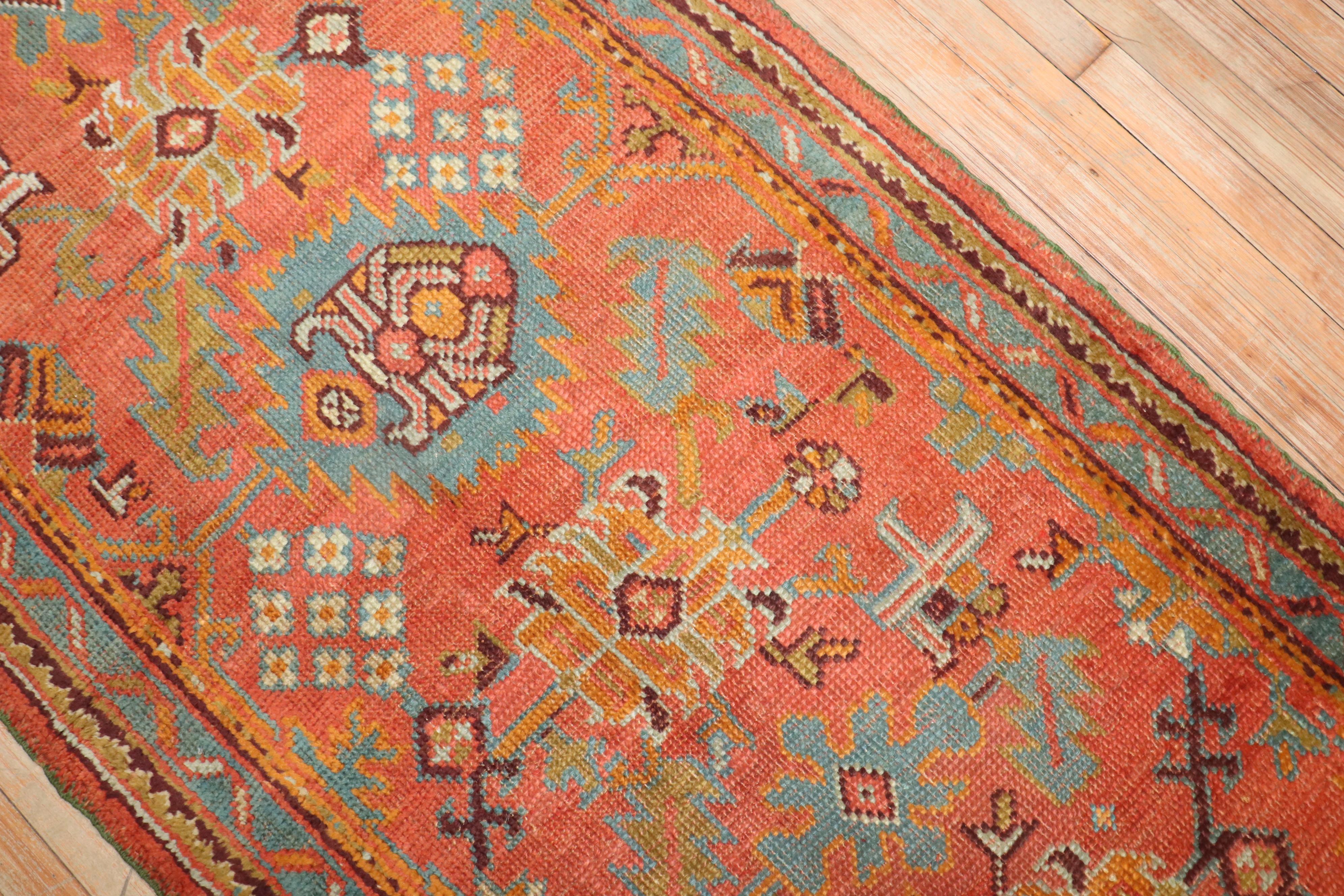 Country Zabihi Collection Antique Orange Oushak Runner For Sale