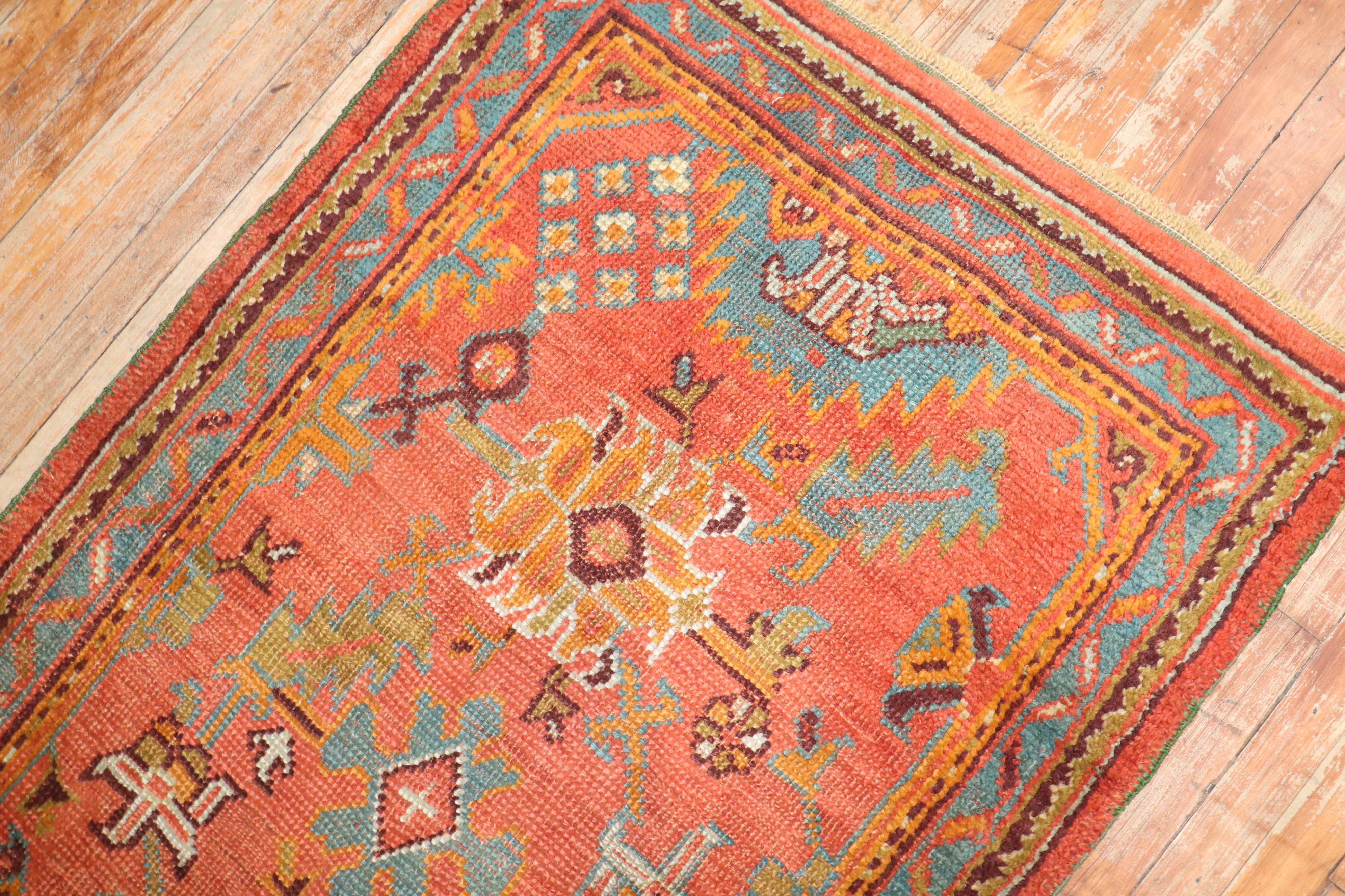 Hand-Knotted Zabihi Collection Antique Orange Oushak Runner For Sale