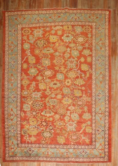 Zabihi Collection Antique Oushak Coral Red Rug