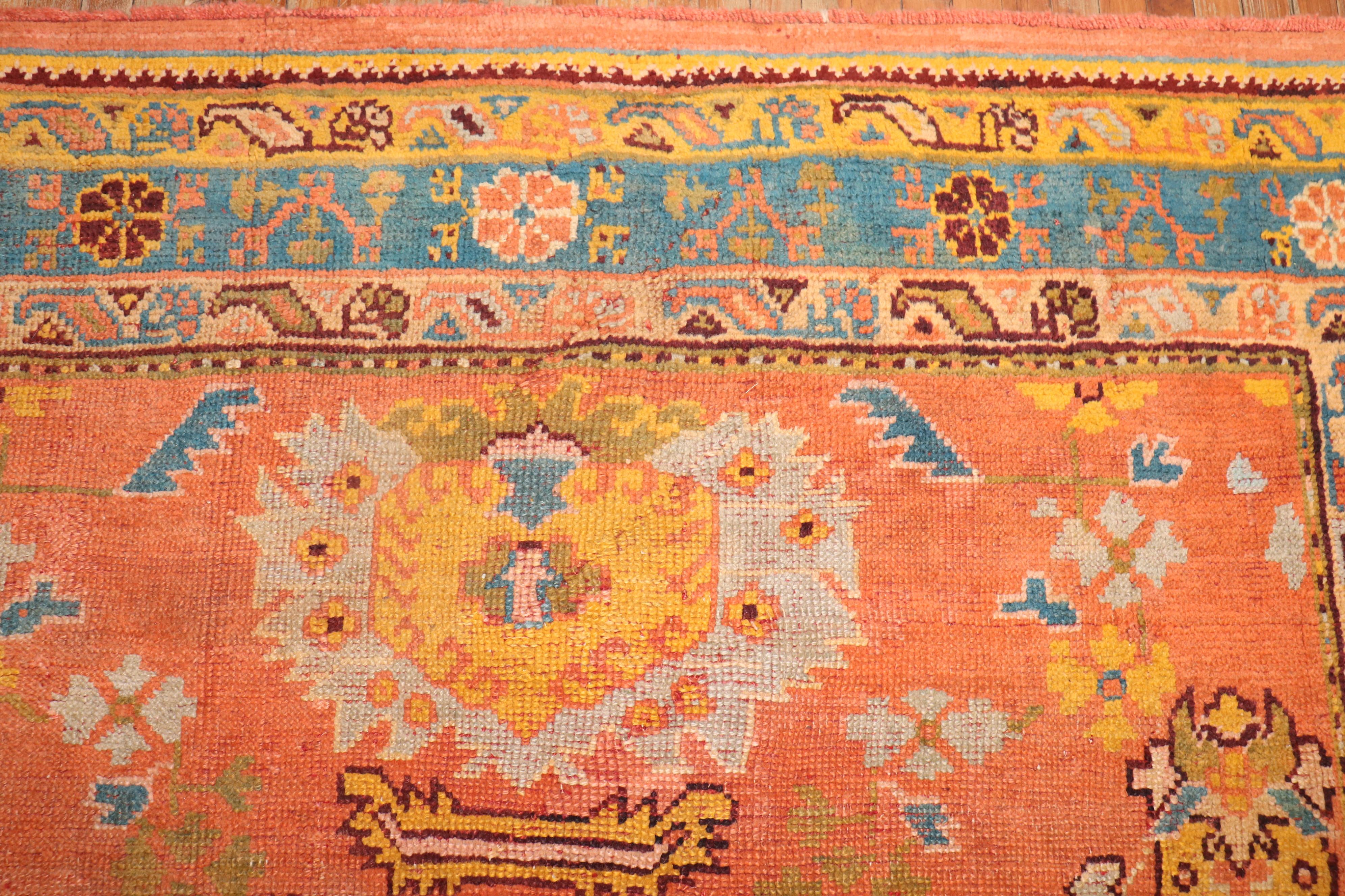 Zabihi Collection Antique Oushak Orange Square Rug In Good Condition For Sale In New York, NY