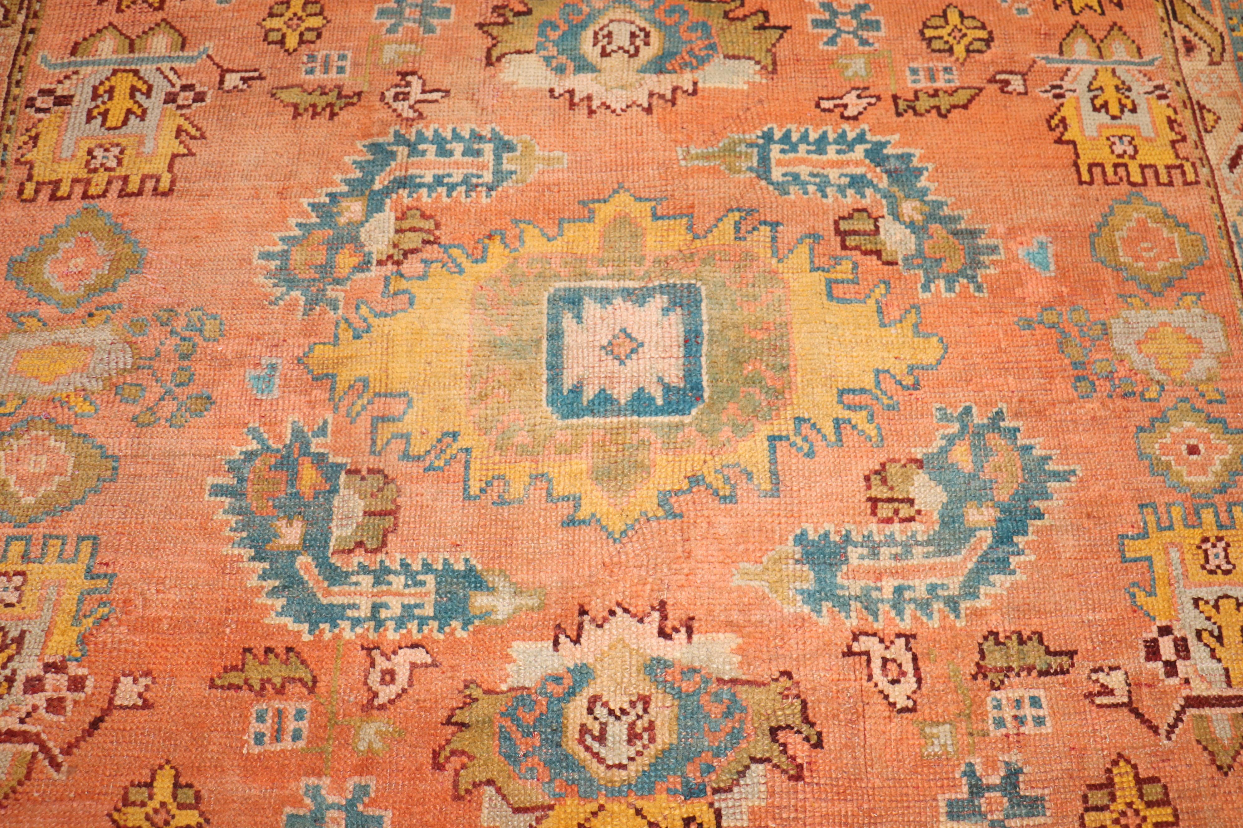 Wool Zabihi Collection Antique Oushak Orange Square Rug For Sale
