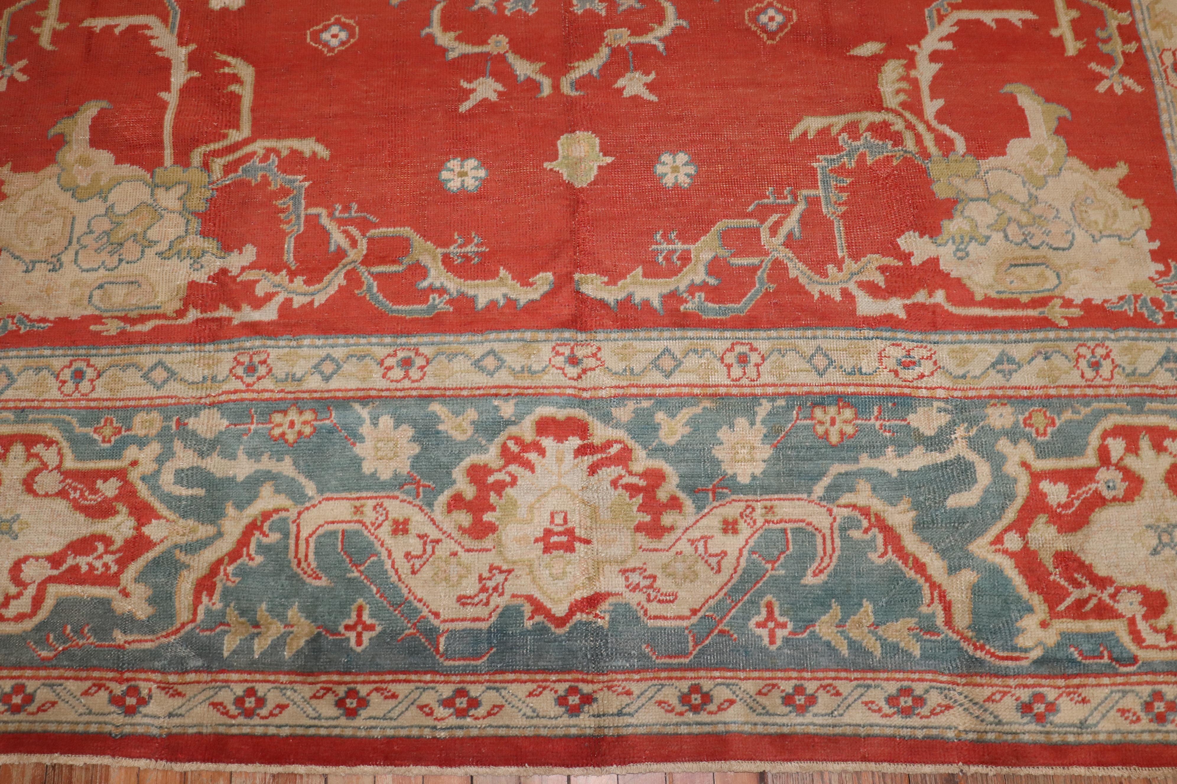 Wool Zabihi Collection Antique Oushak Rug For Sale