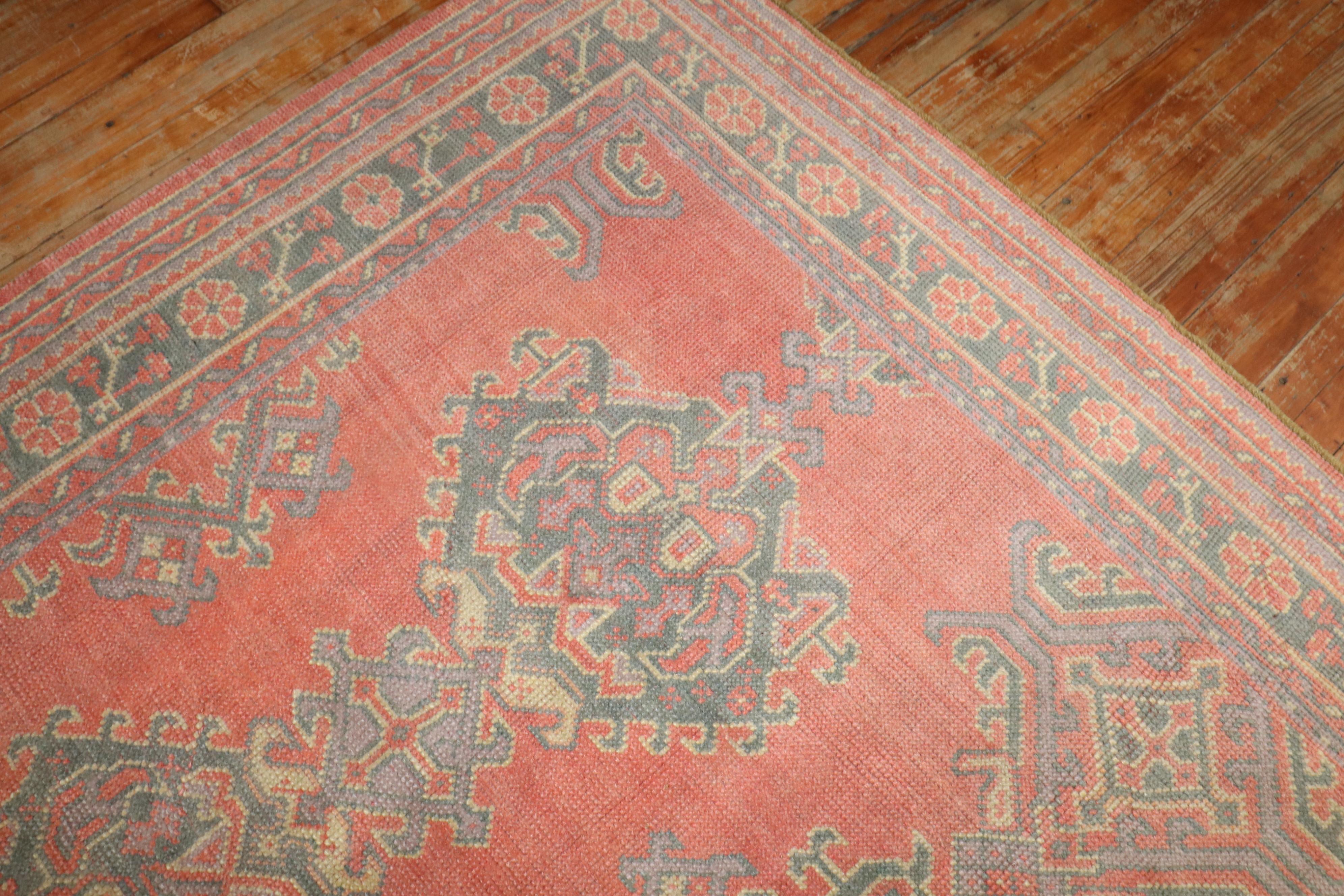 Wool Zabihi Collection Antique Oushak Rug For Sale