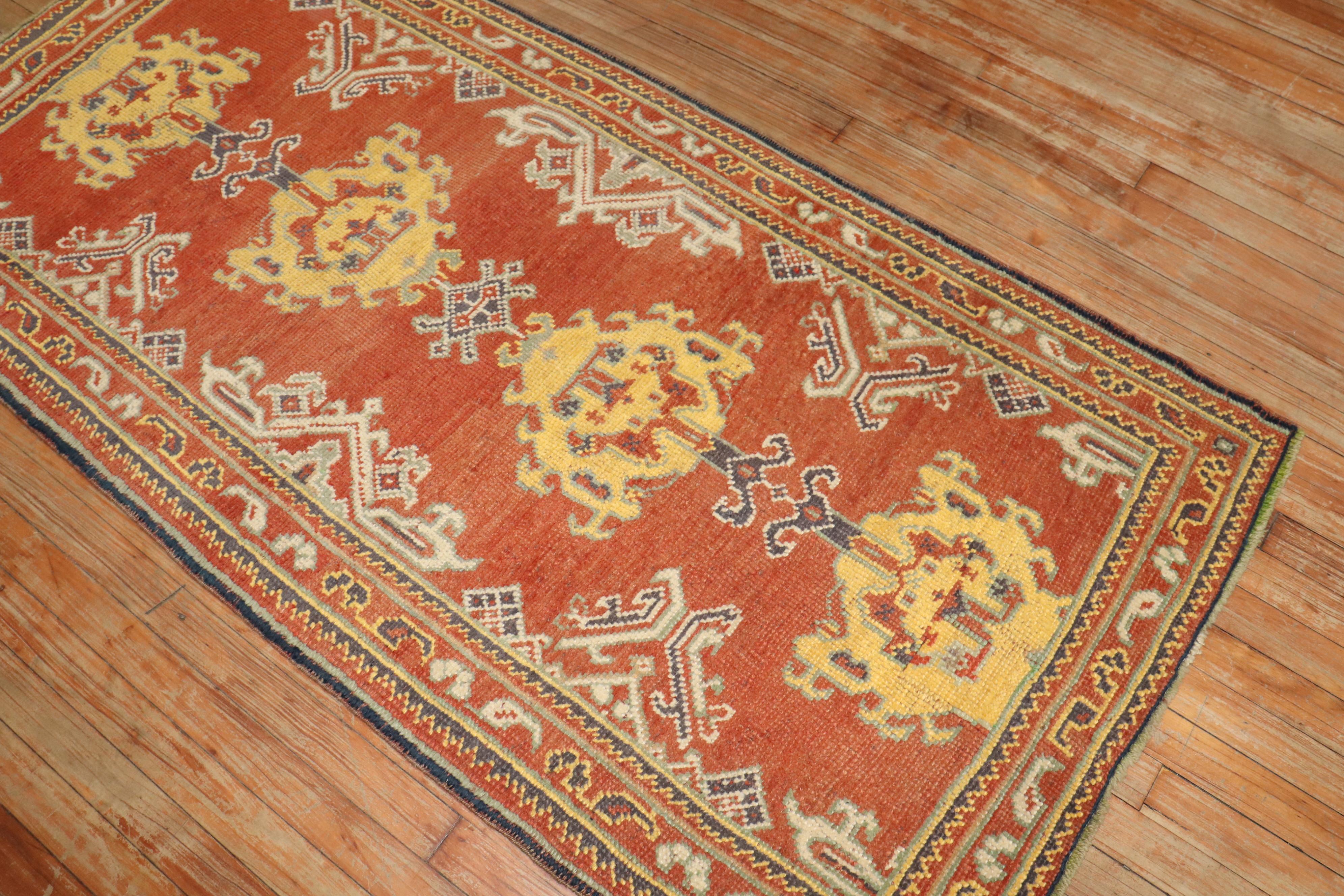 Turkish Zabihi Collection Antique Oushak Small Runner For Sale