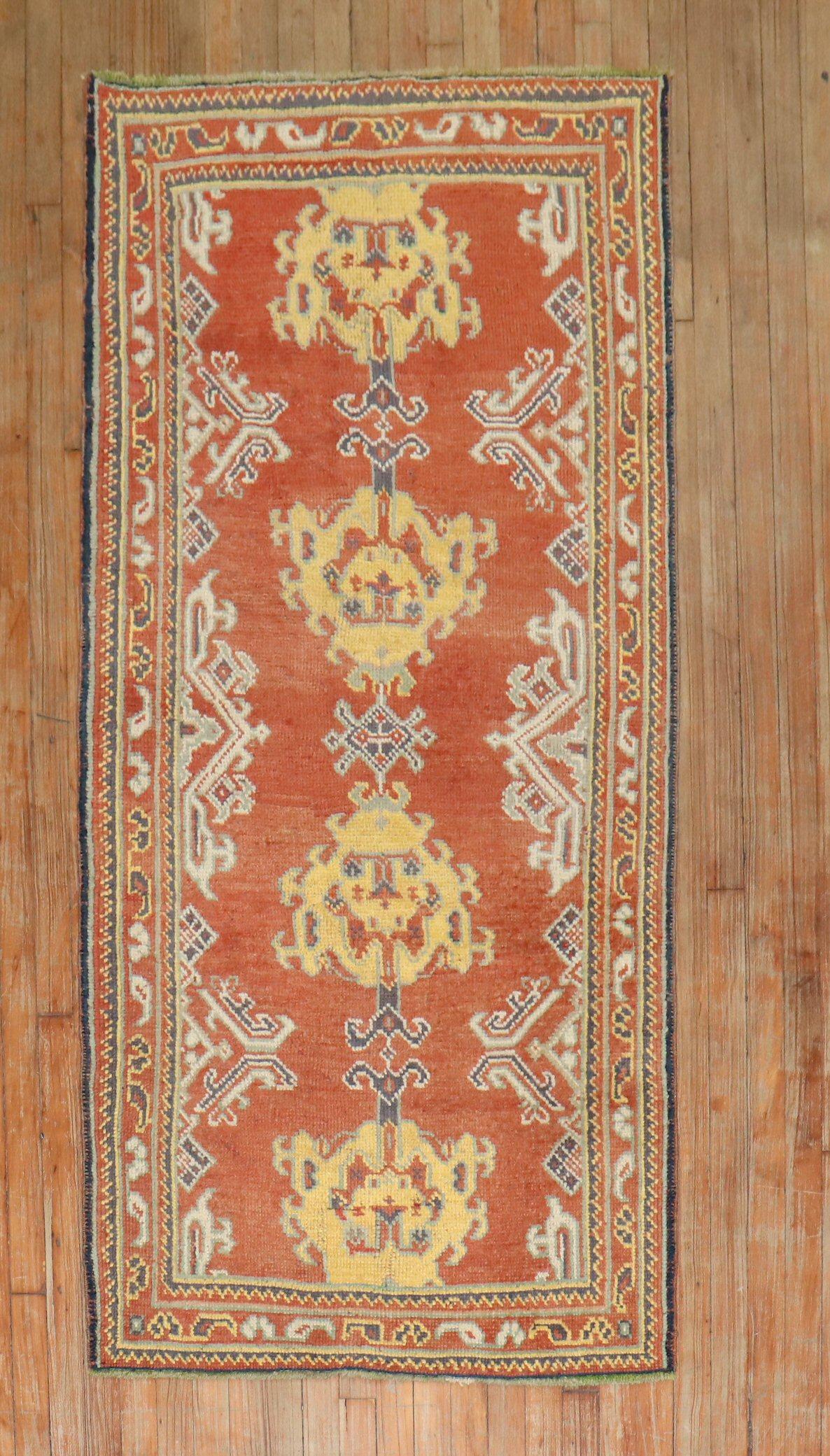 Hand-Knotted Zabihi Collection Antique Oushak Small Runner For Sale