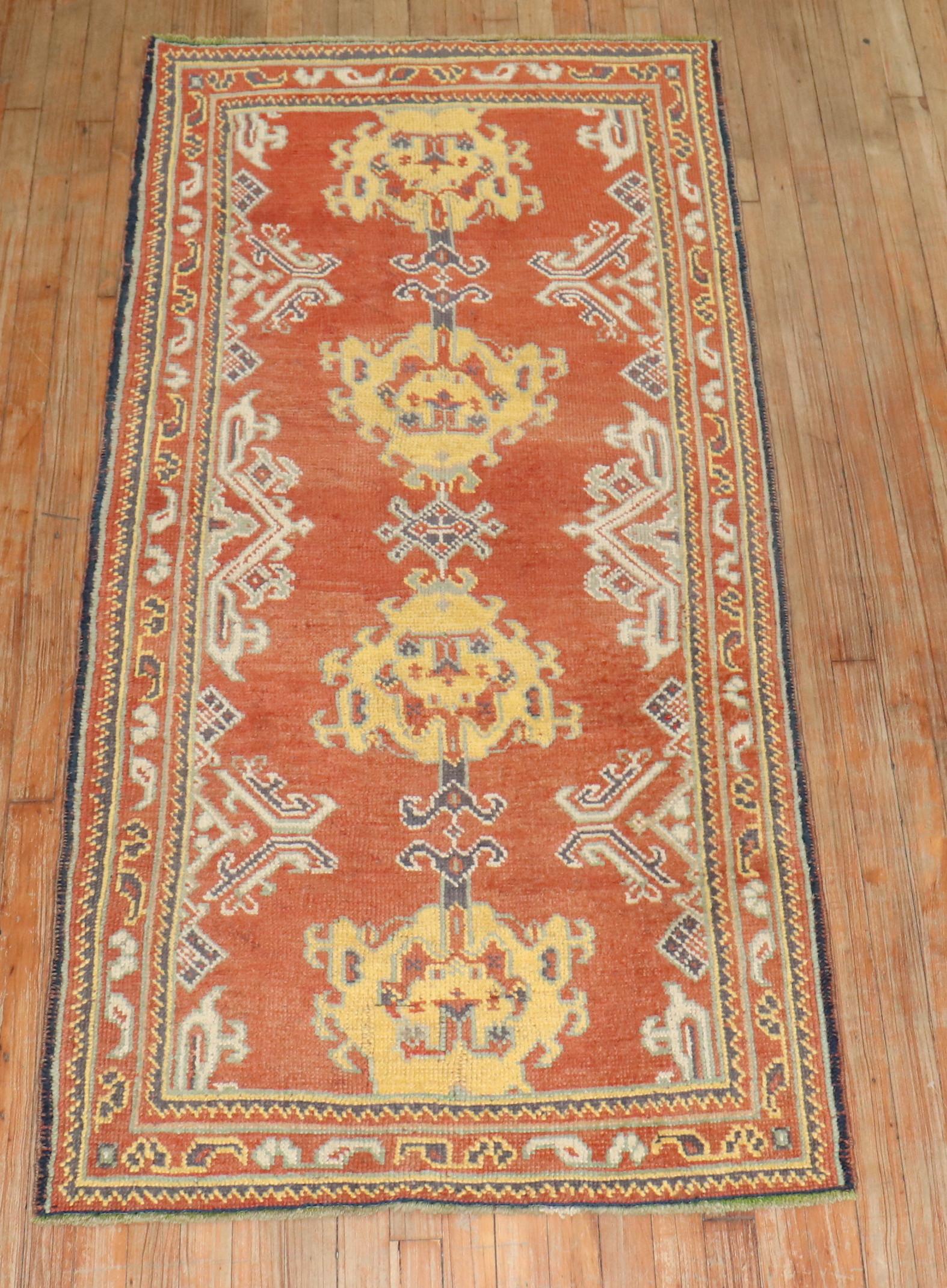 Zabihi Collection Antique Oushak Small Runner In Good Condition For Sale In New York, NY