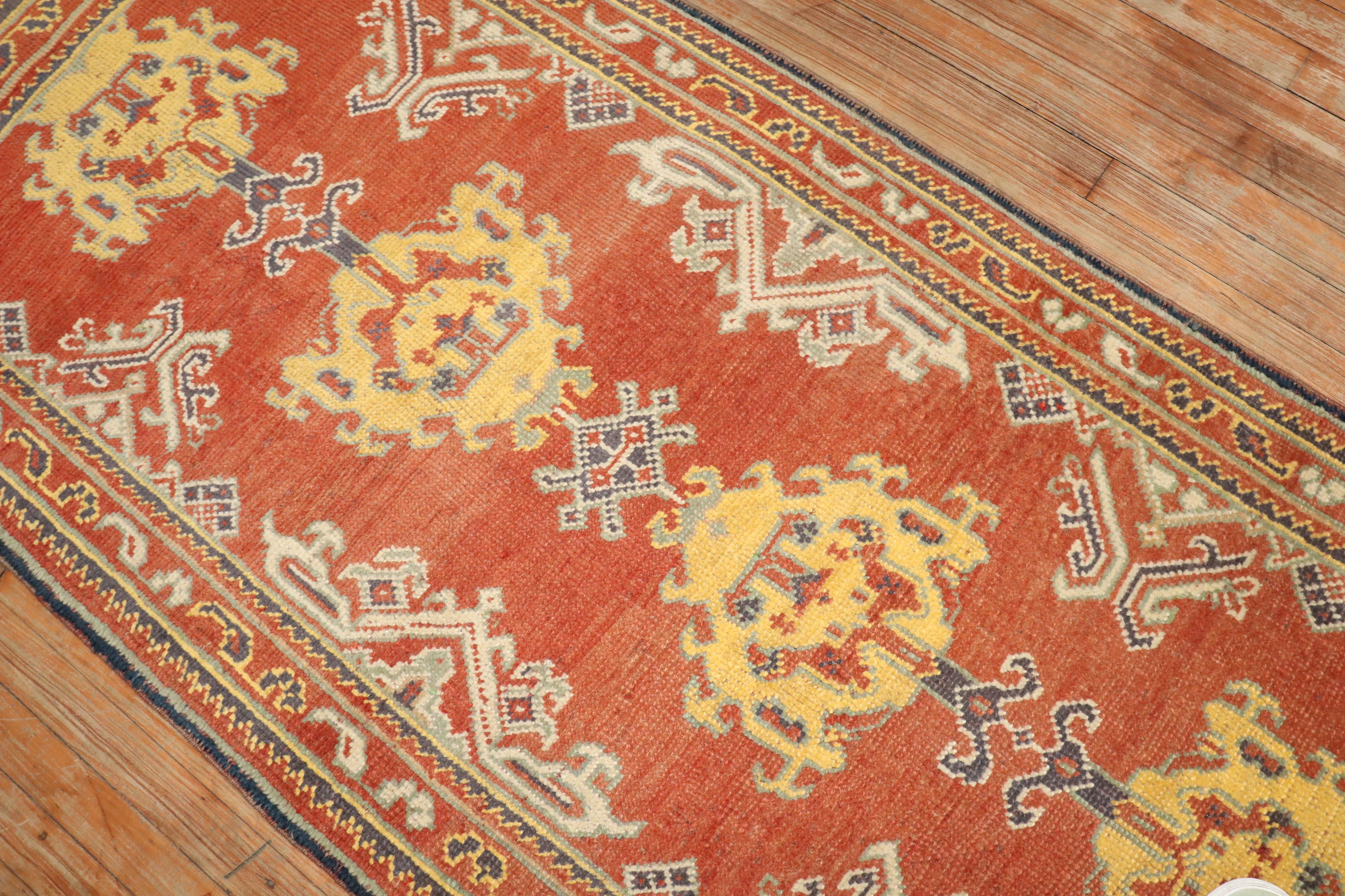 20th Century Zabihi Collection Antique Oushak Small Runner For Sale