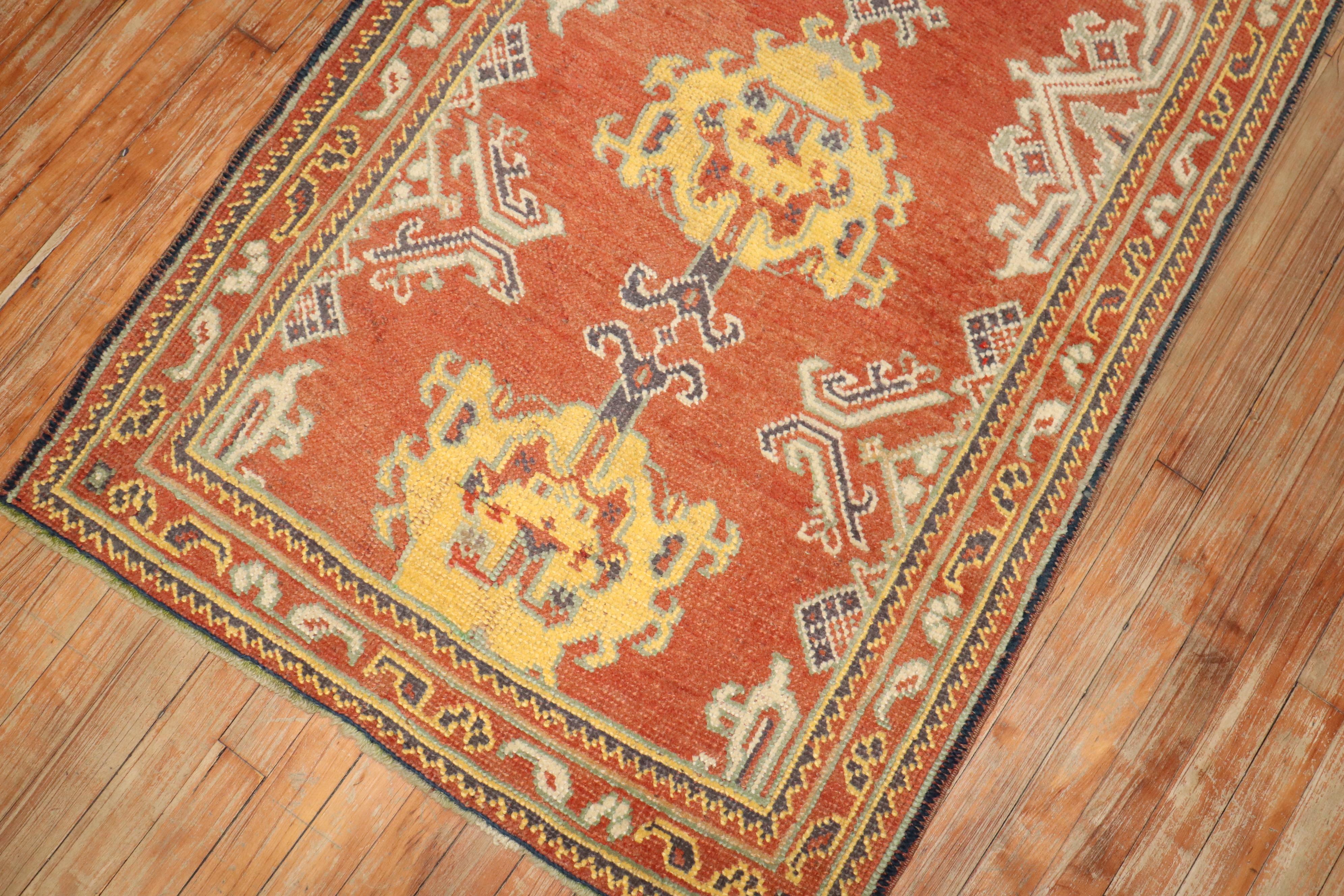 Wool Zabihi Collection Antique Oushak Small Runner For Sale