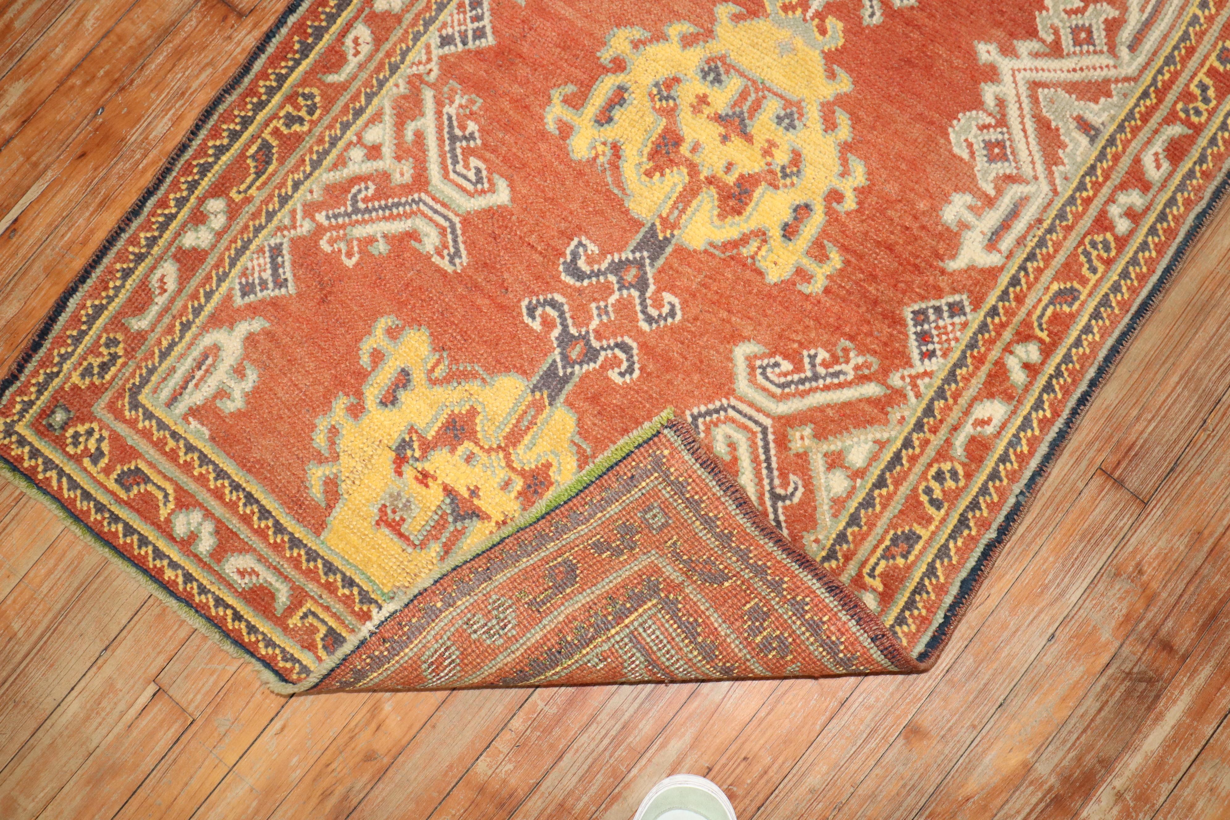 Zabihi Collection Antique Oushak Small Runner For Sale 1