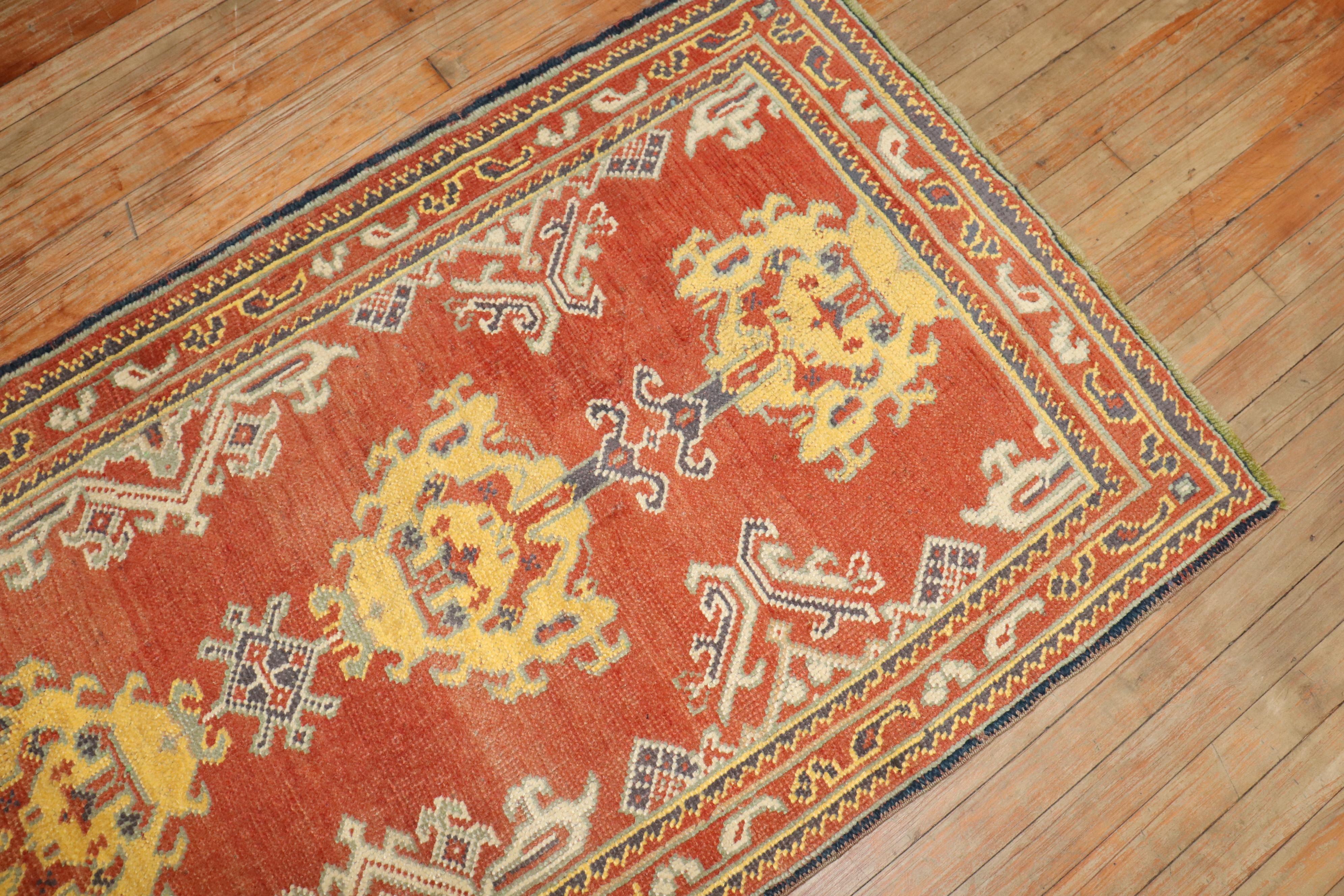 Zabihi Collection Antique Oushak Small Runner For Sale 2