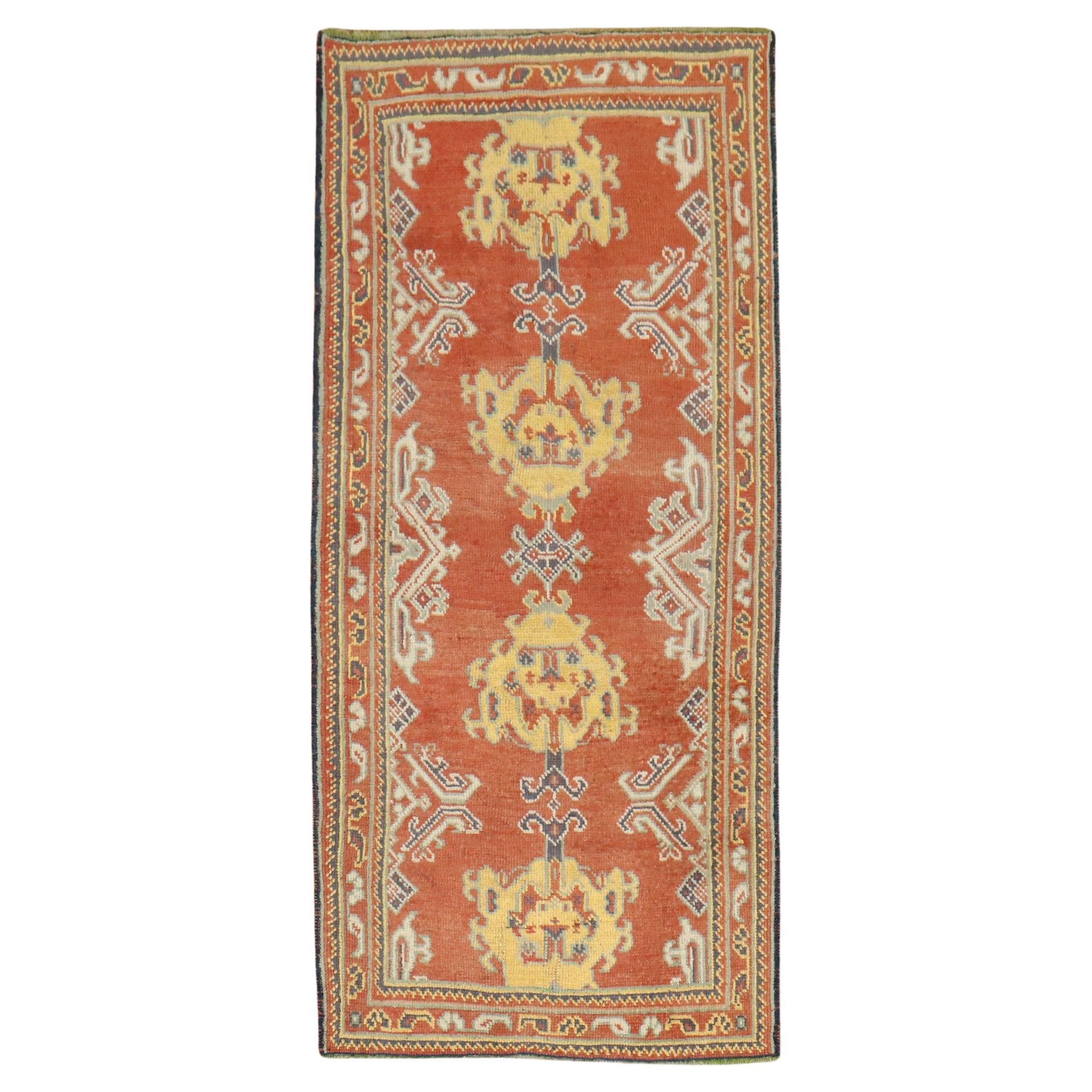 Zabihi Collection Antique Oushak Small Runner For Sale