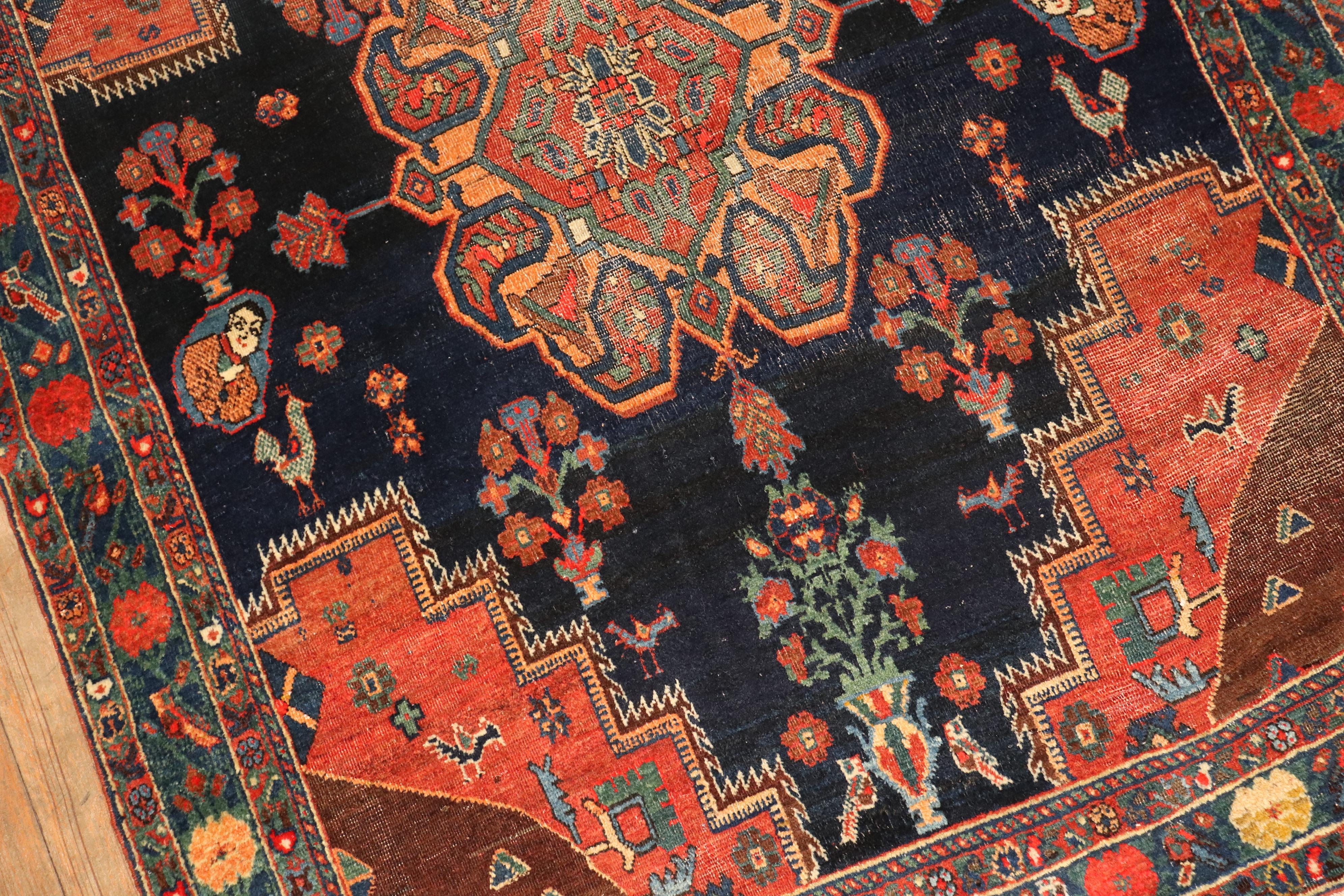 Hand-Woven Zabihi Collection Antique Persian Afshar Scatter Square Rug For Sale
