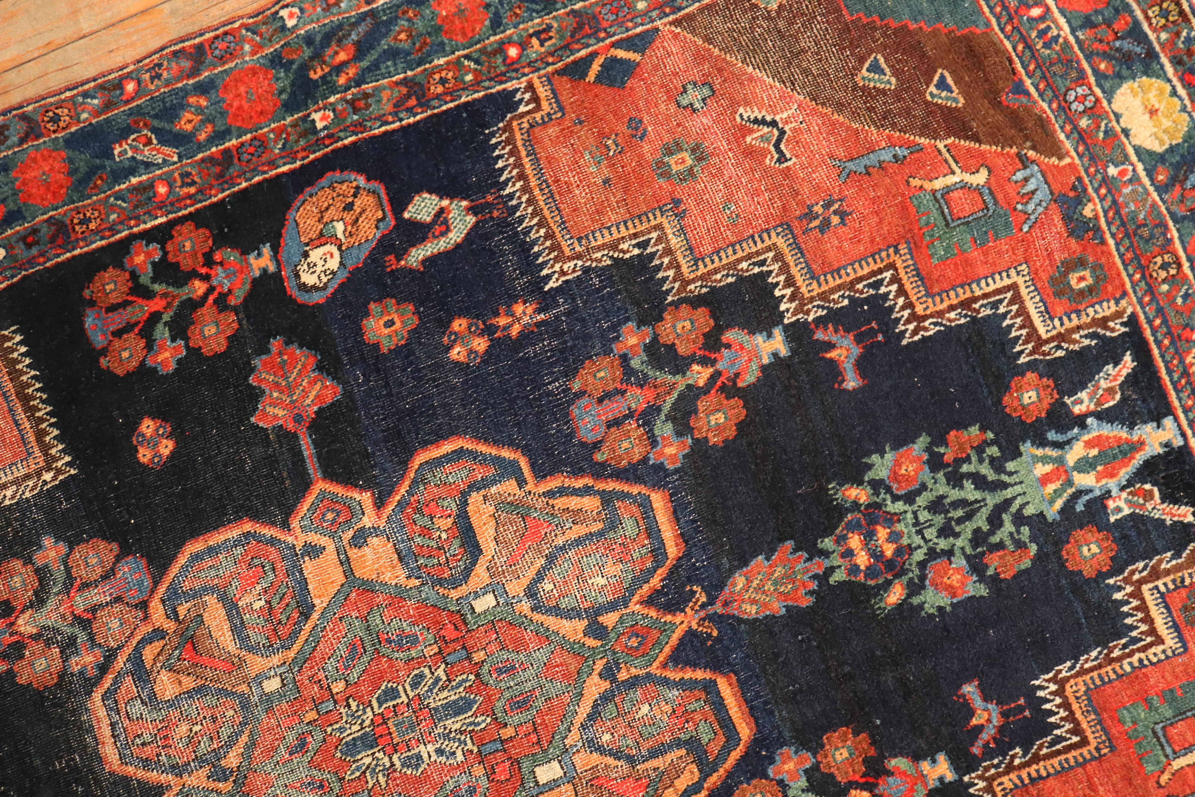 Zabihi Collection Antique Persian Afshar Scatter Square Rug In Fair Condition For Sale In New York, NY