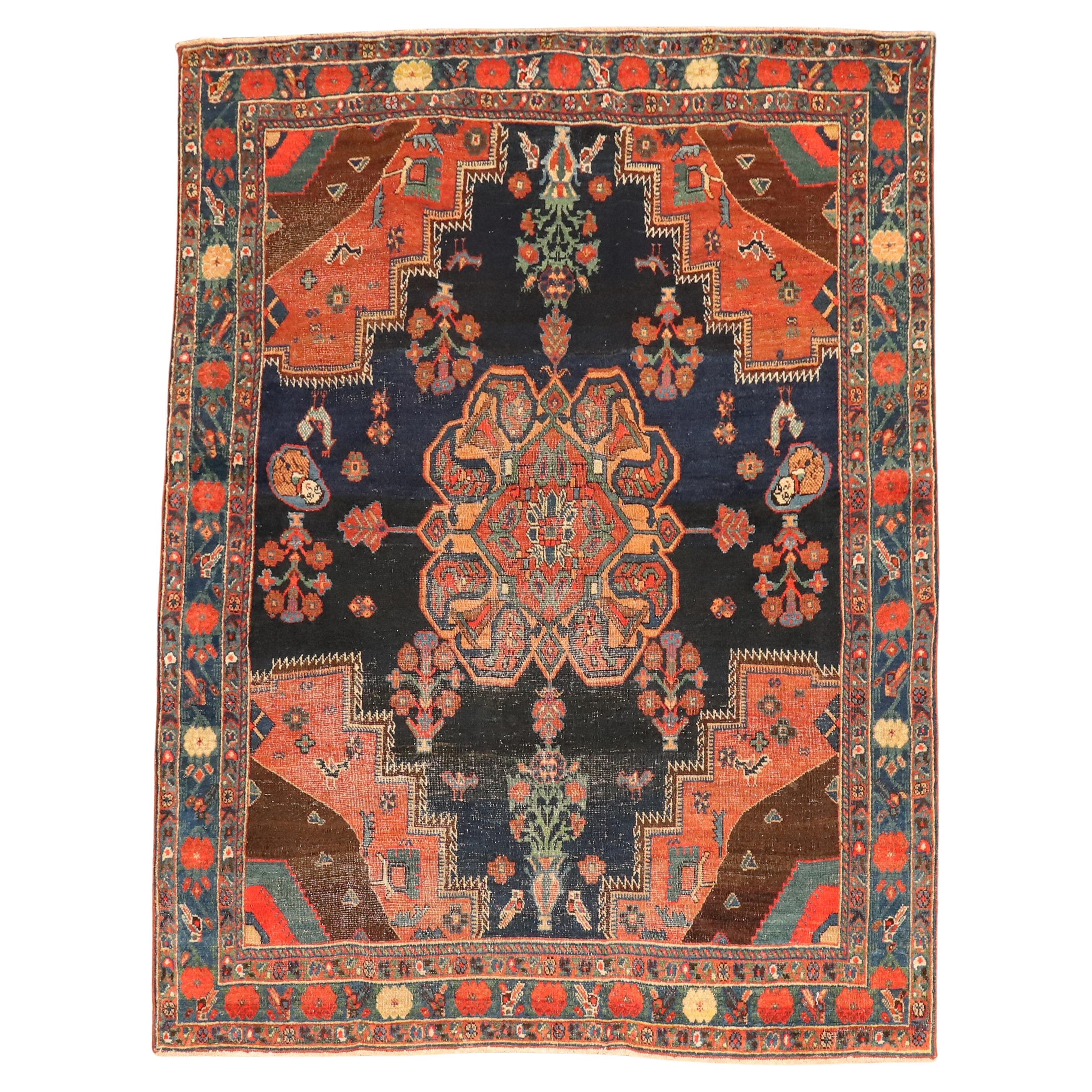 Zabihi Collection Antique Persian Afshar Scatter Square Rug For Sale