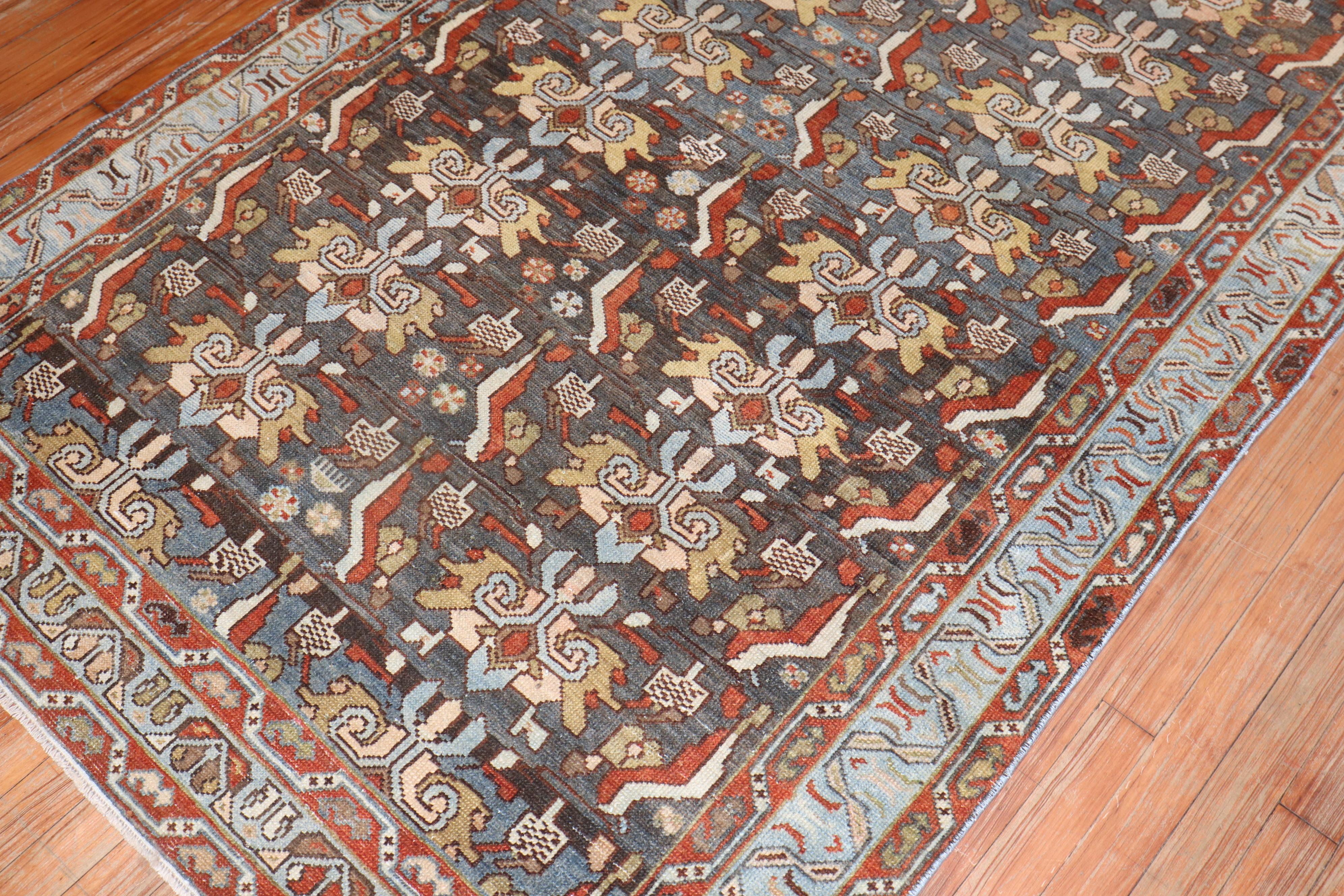 Hand-Woven Zabihi Collection Antique Persian Bakhtiari Accent Size Rug For Sale