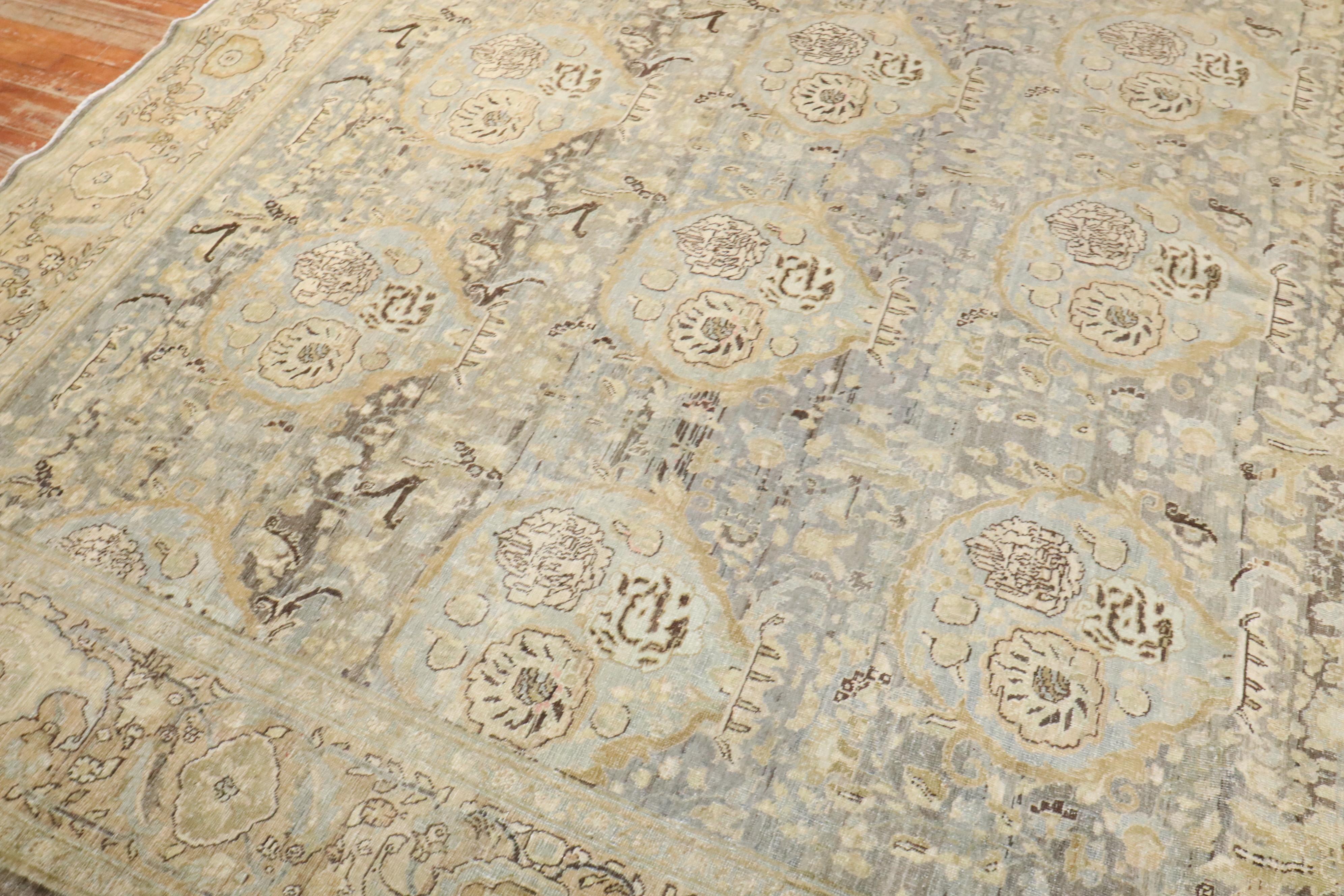 American Colonial Zabihi Collection Antique Persian Blue Gold Bidjar Rug For Sale