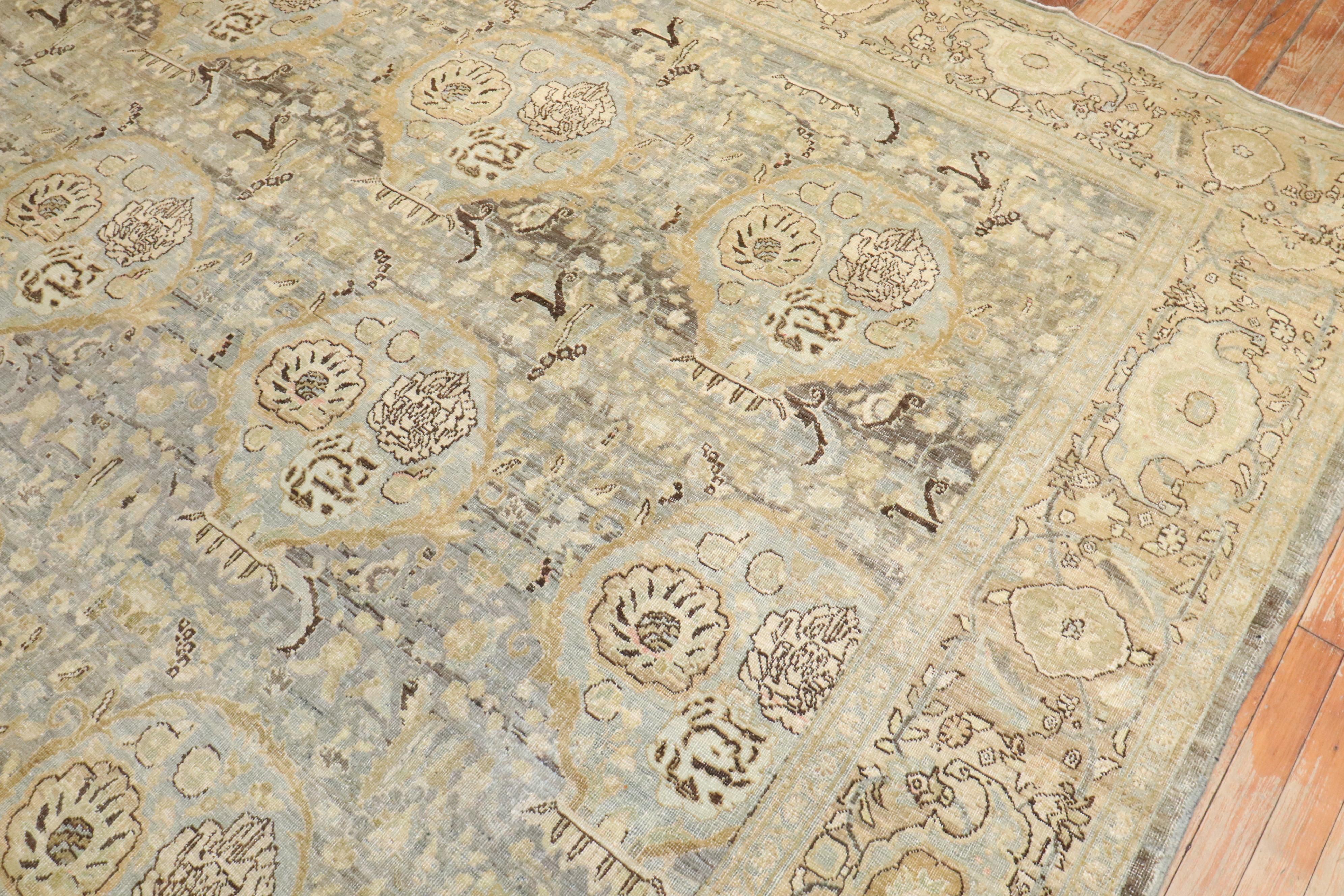 Hand-Woven Zabihi Collection Antique Persian Blue Gold Bidjar Rug For Sale