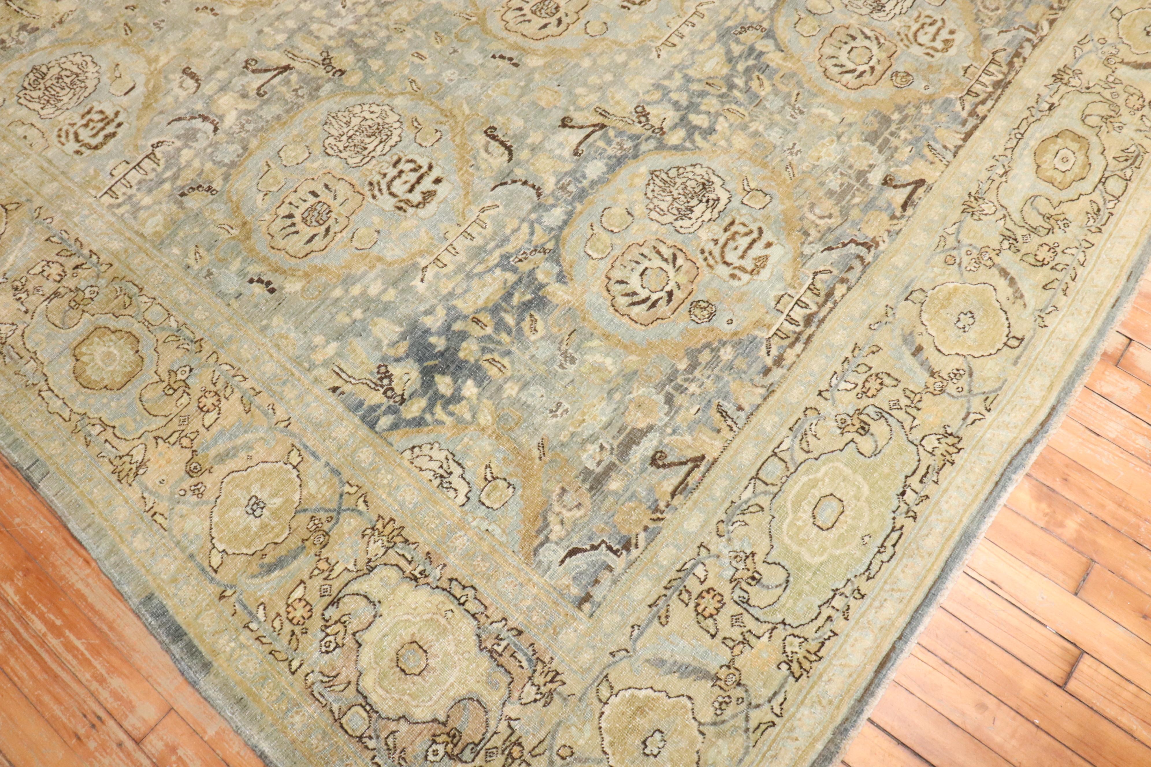 Wool Zabihi Collection Antique Persian Blue Gold Bidjar Rug For Sale