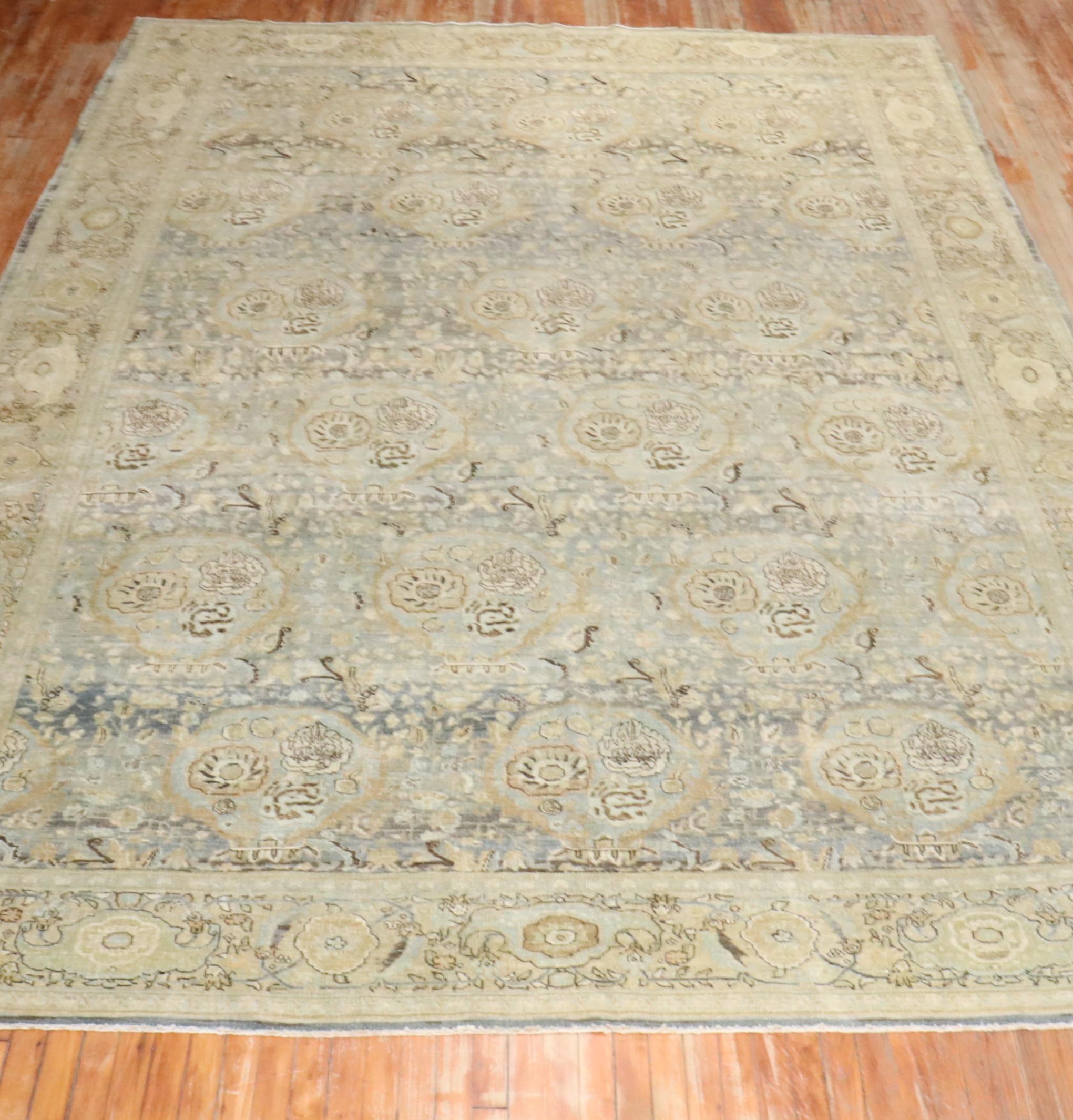 Zabihi Collection Antique Persian Blue Gold Bidjar Rug For Sale 1