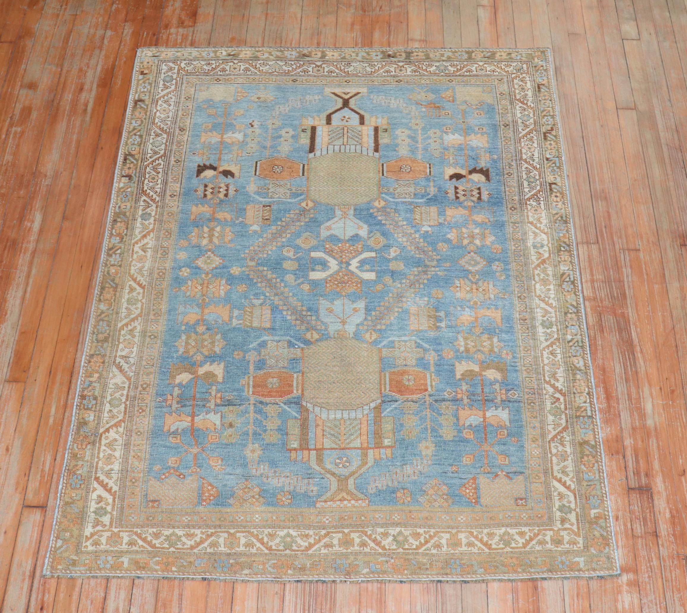 Malayer Zabihi Collection Antique Persian Blue Tribal Rug For Sale
