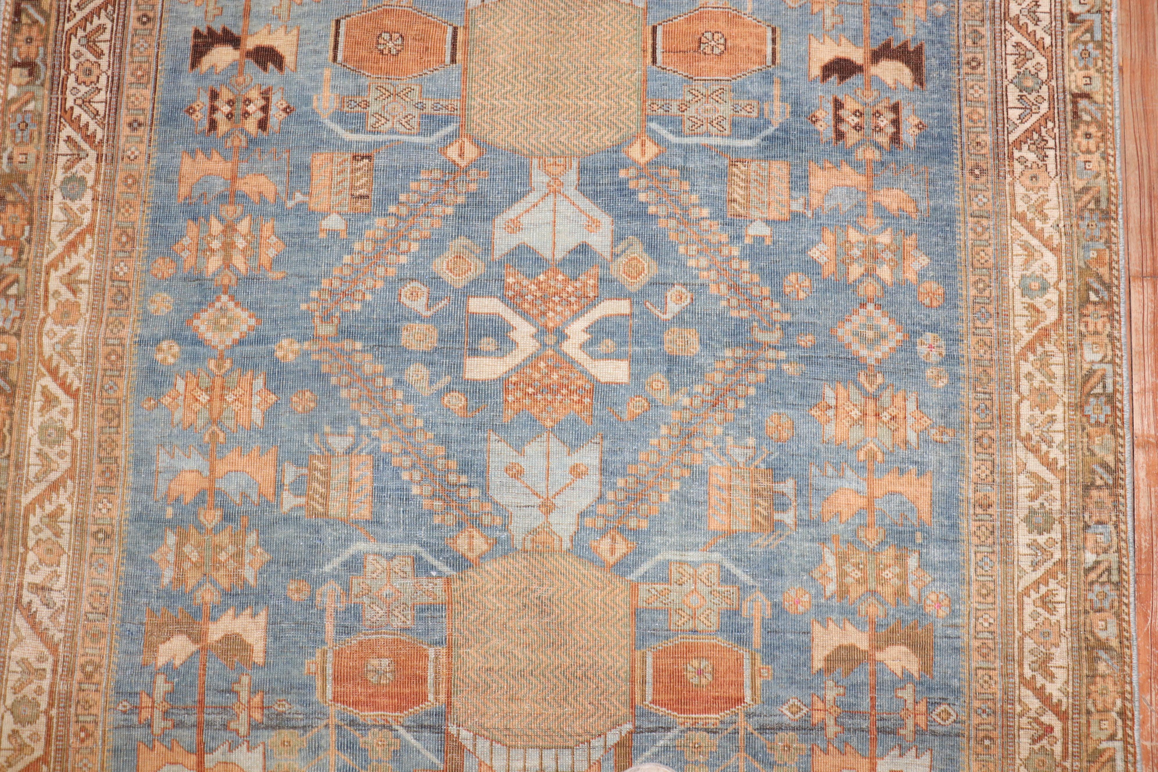 Hand-Knotted Zabihi Collection Antique Persian Blue Tribal Rug For Sale