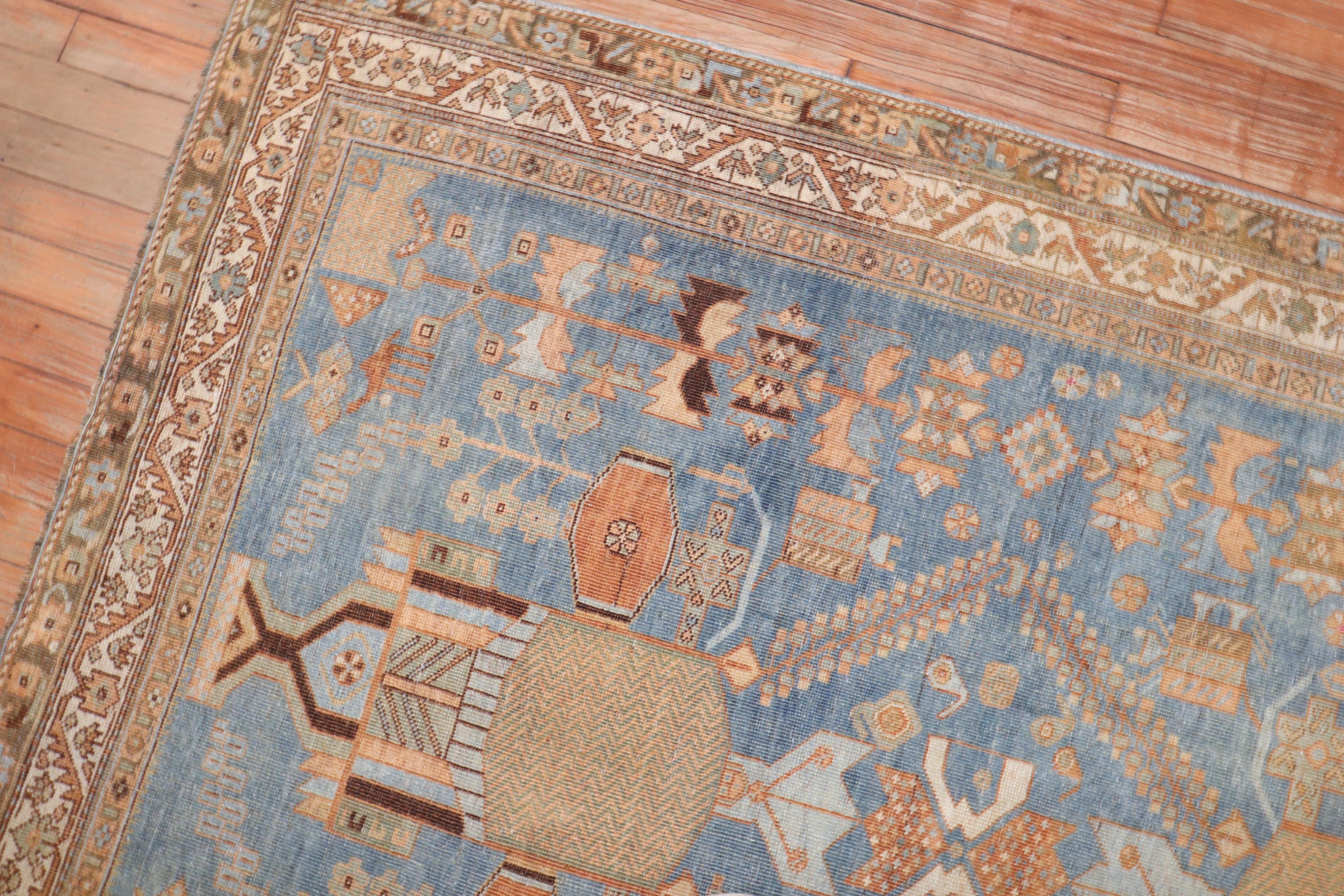 Zabihi Collection Antique Persian Blue Tribal Rug In Good Condition For Sale In New York, NY