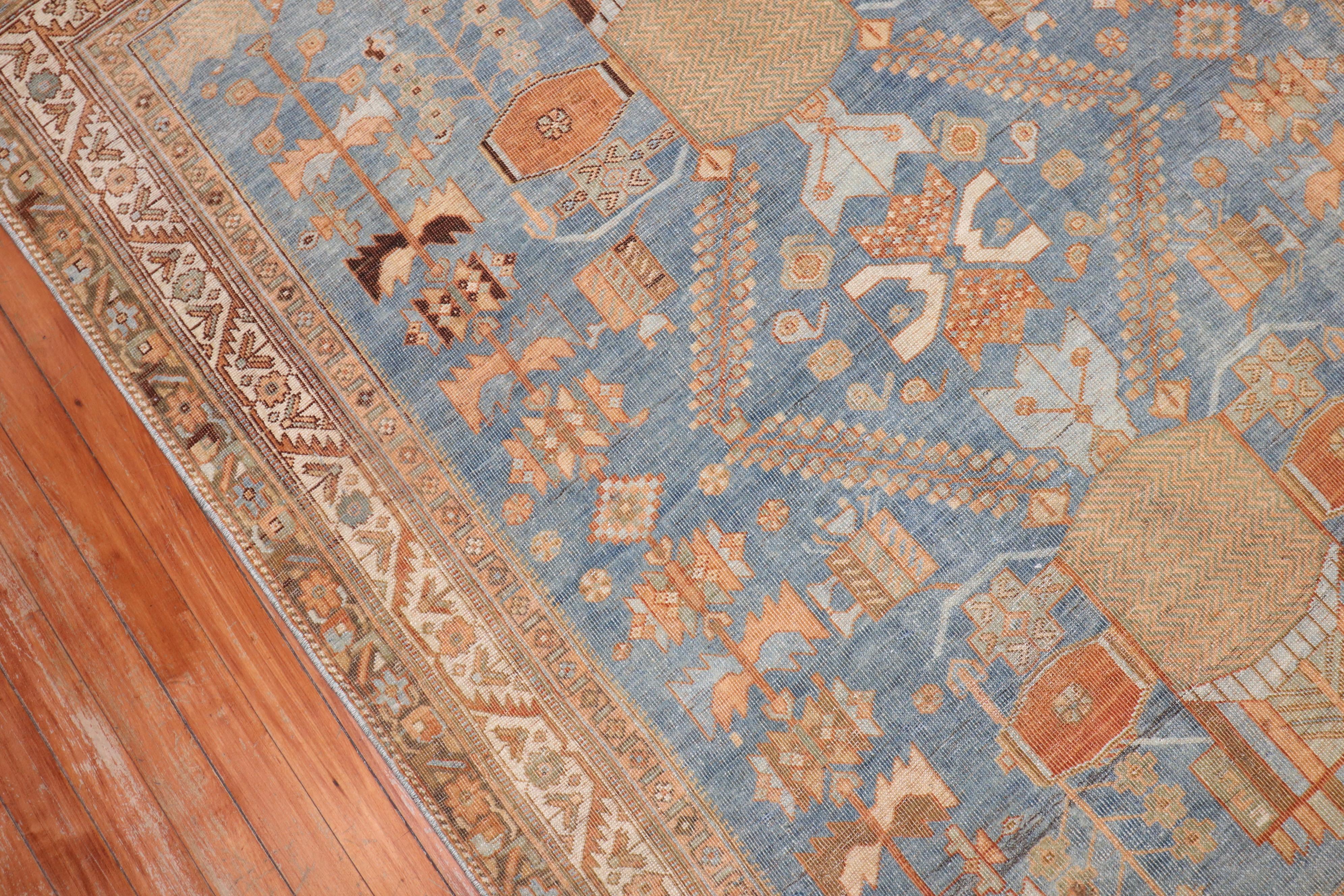 Wool Zabihi Collection Antique Persian Blue Tribal Rug For Sale