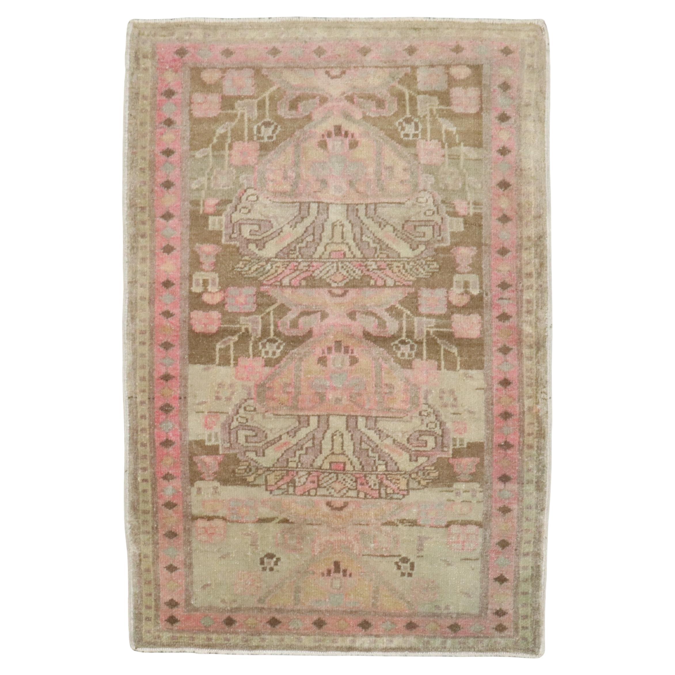 Tappeto Zabihi Collection'S antico persiano marrone rosa piccolo