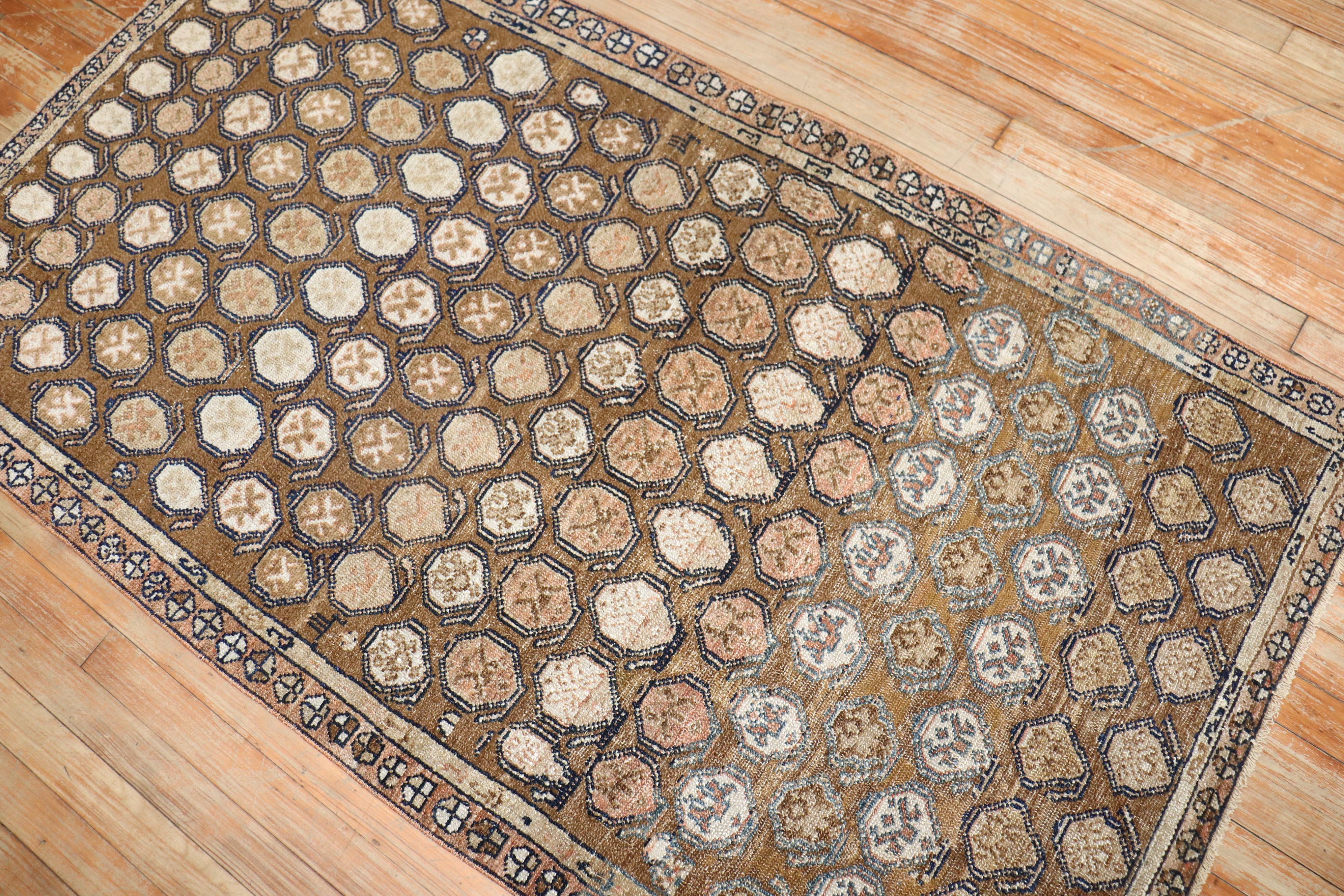 Hand-Knotted Zabihi Collection Antique Persian Brown Scatter Rug For Sale