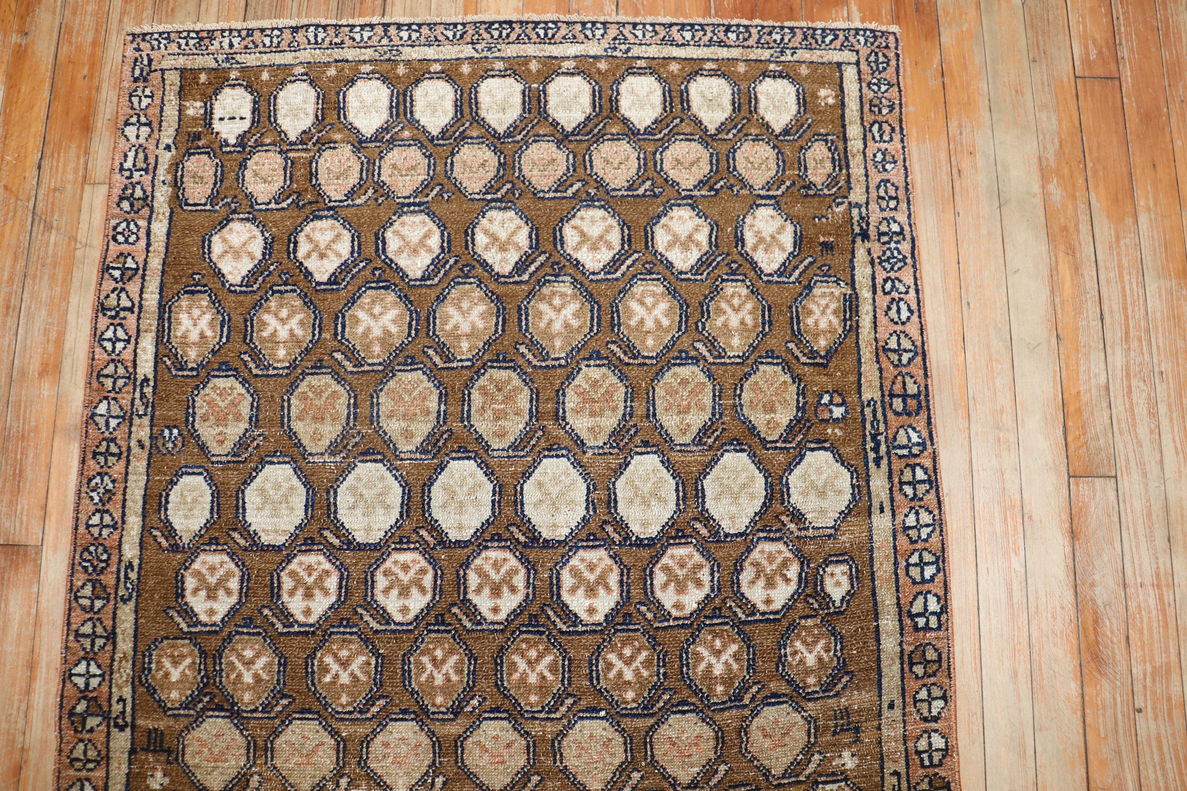 20th Century Zabihi Collection Antique Persian Brown Scatter Rug For Sale