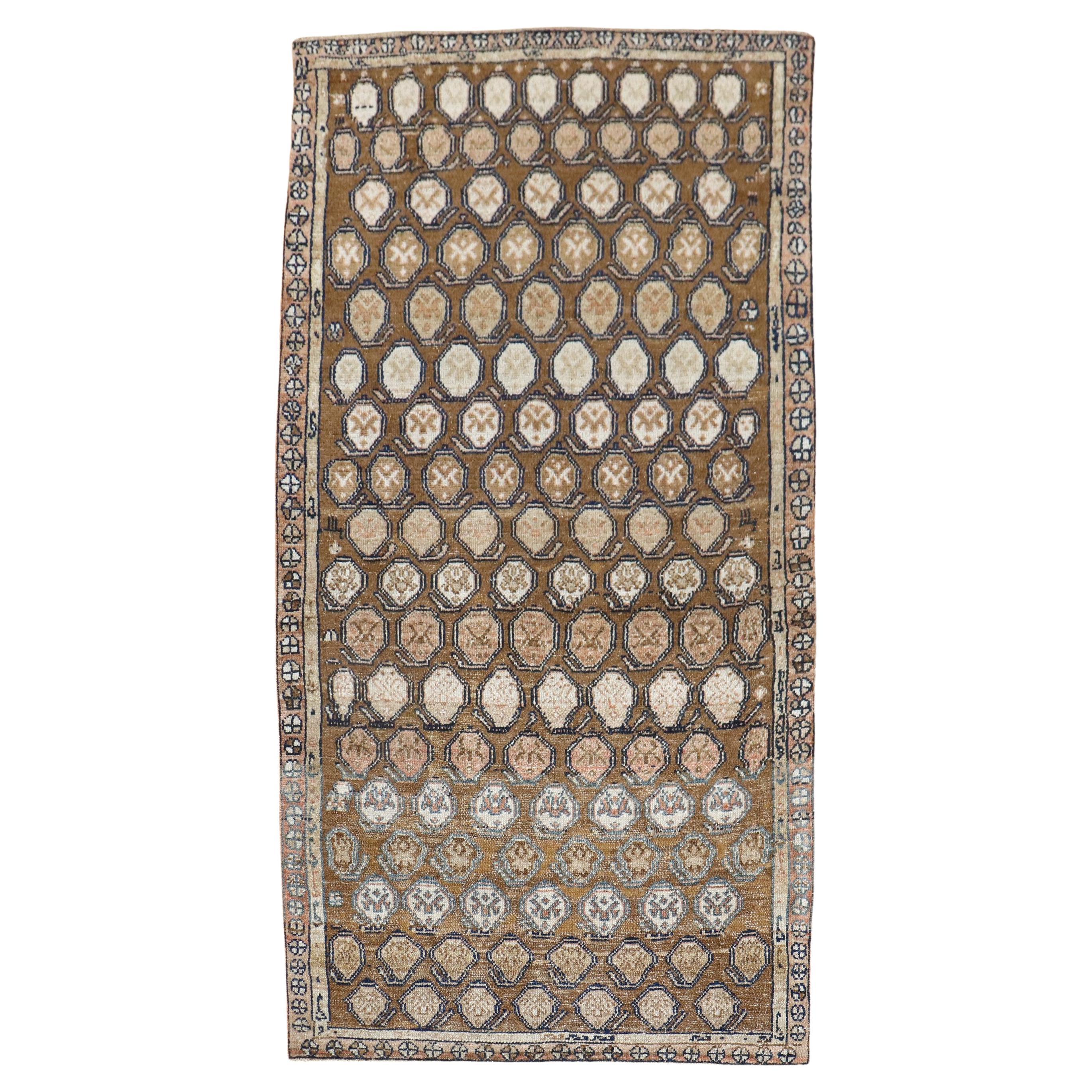 Zabihi Collection Antique Persian Brown Scatter Rug For Sale