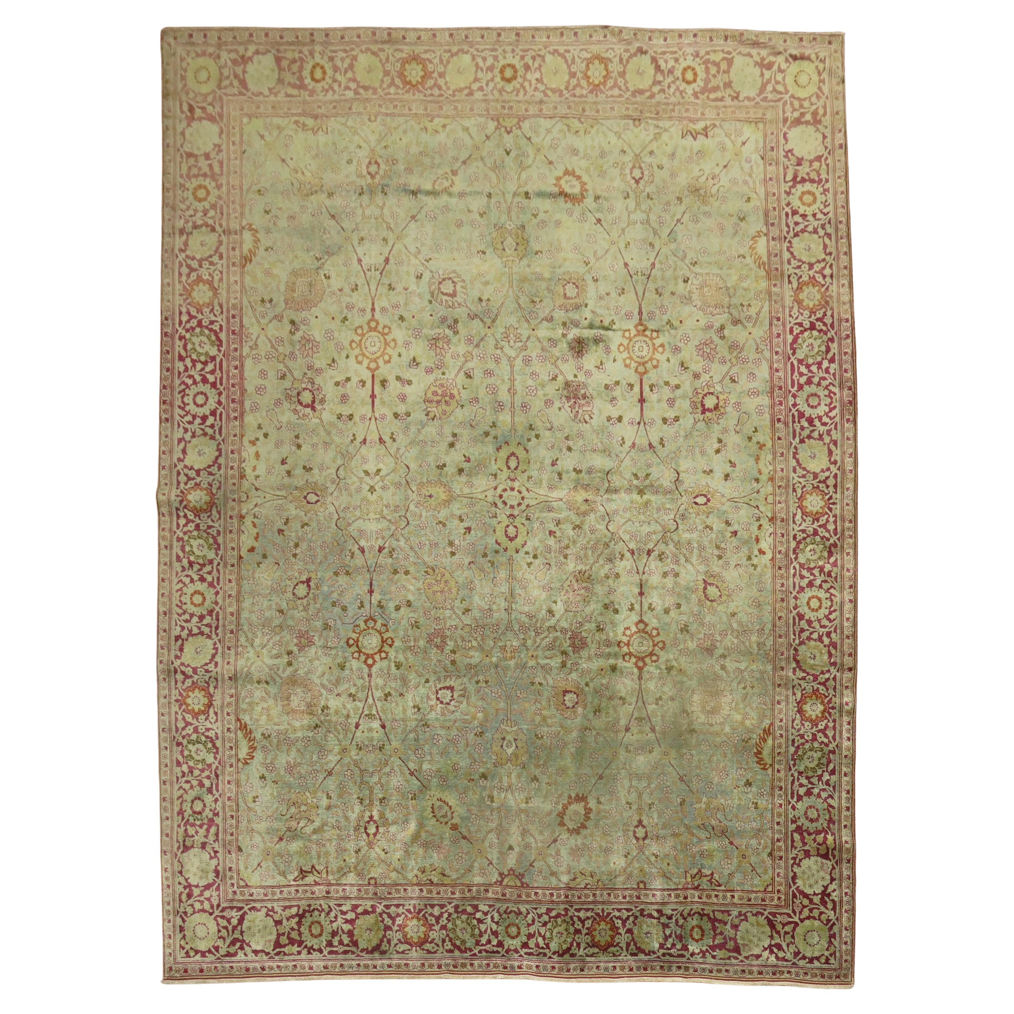 Zabihi Collection Antique Persian Green Tabriz Rug