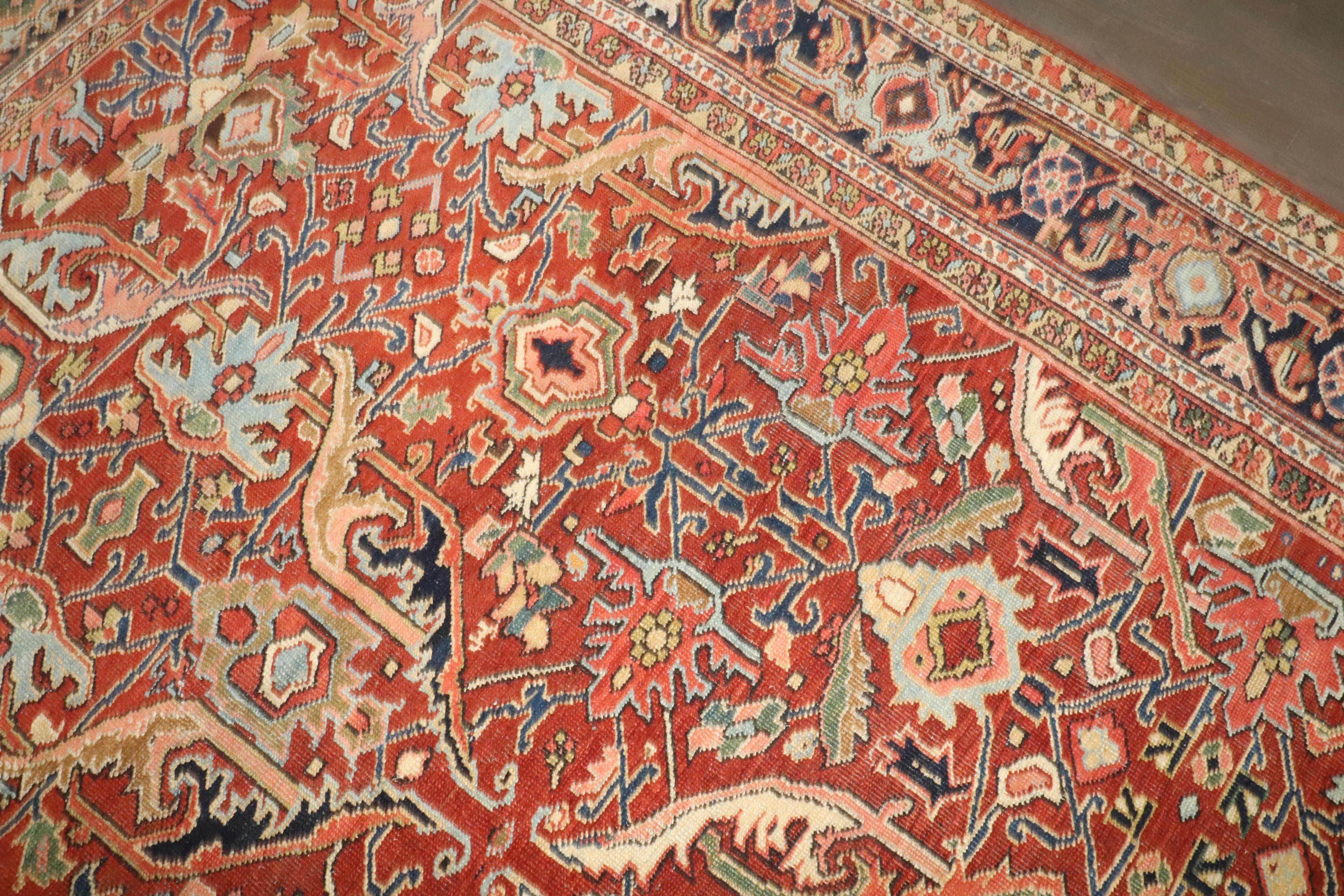 Serapi Zabihi Collection Antique Persian Heriz Geometric Rug For Sale
