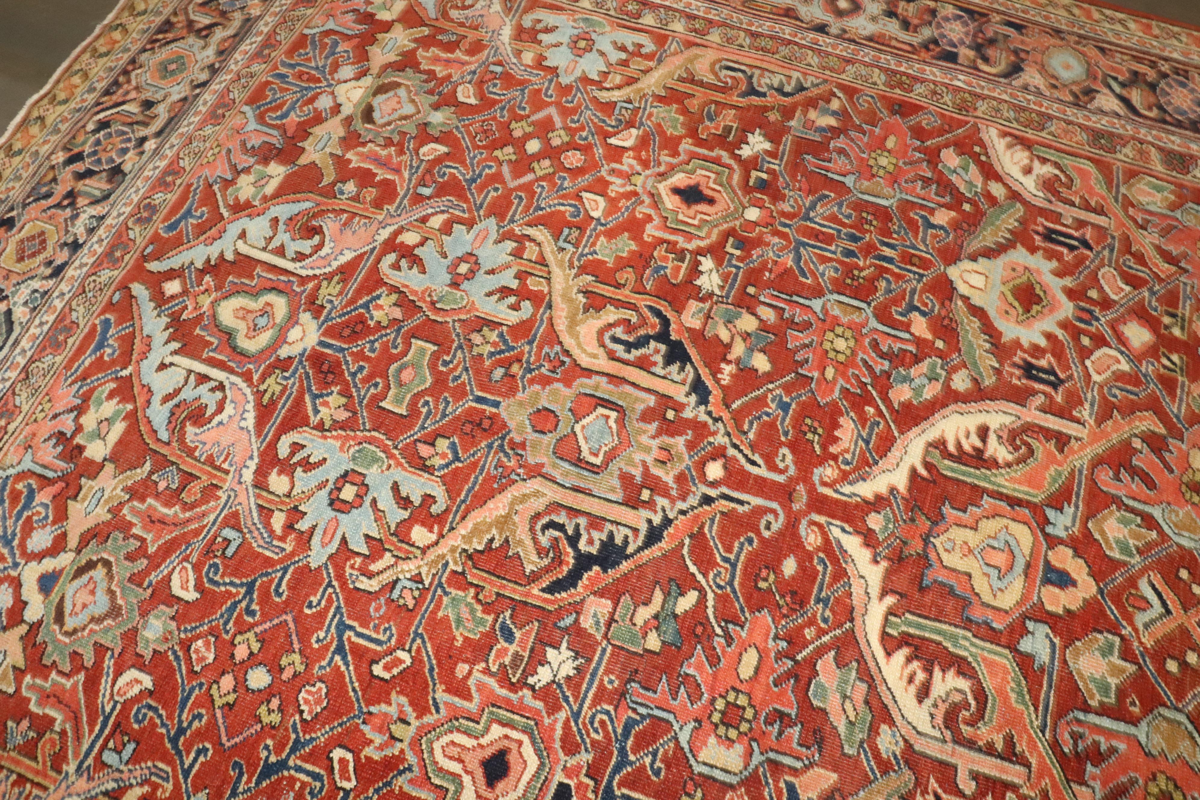Zabihi Collection Antique Persian Heriz Geometric Rug In Good Condition For Sale In New York, NY