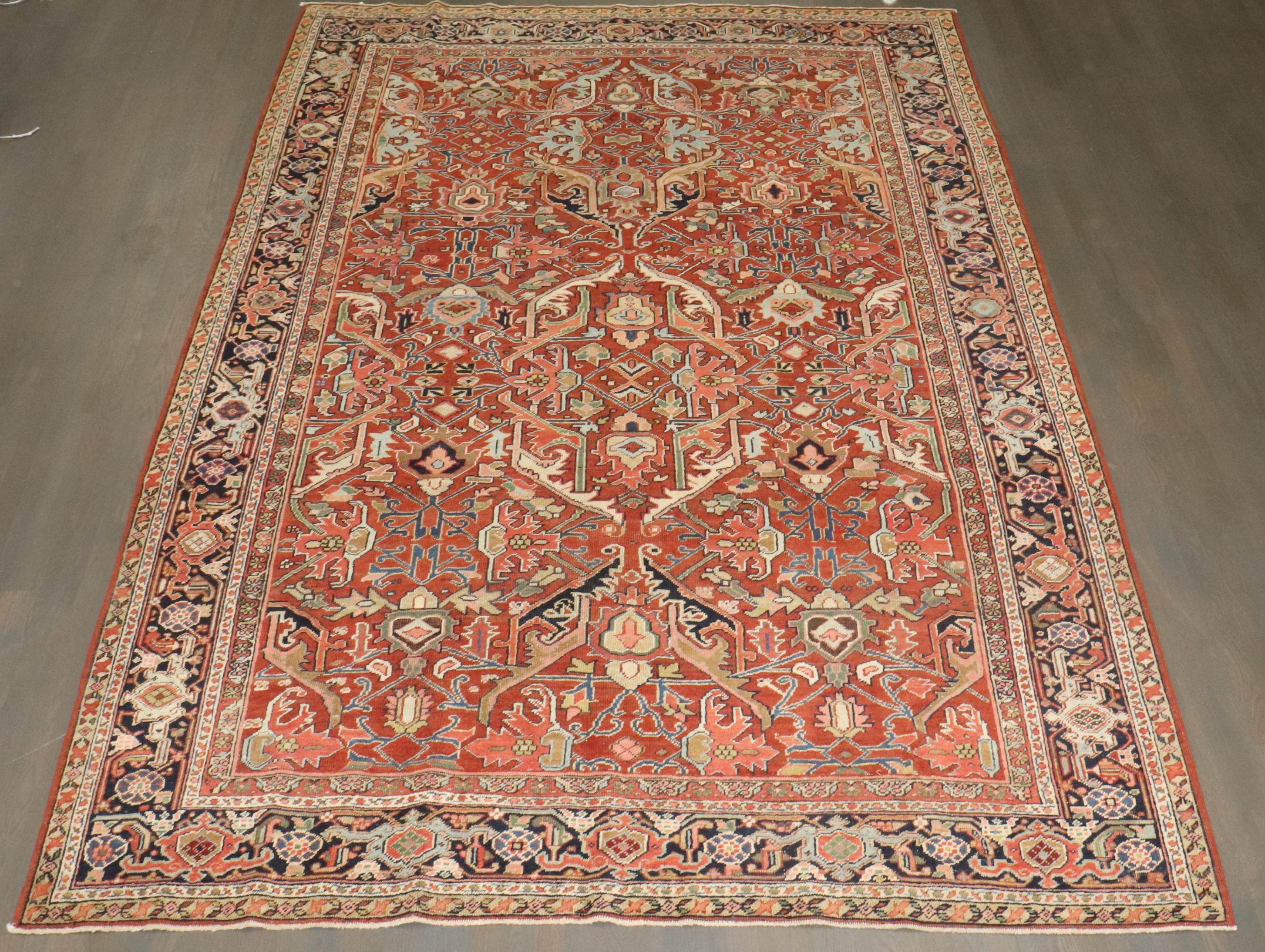 20th Century Zabihi Collection Antique Persian Heriz Geometric Rug For Sale