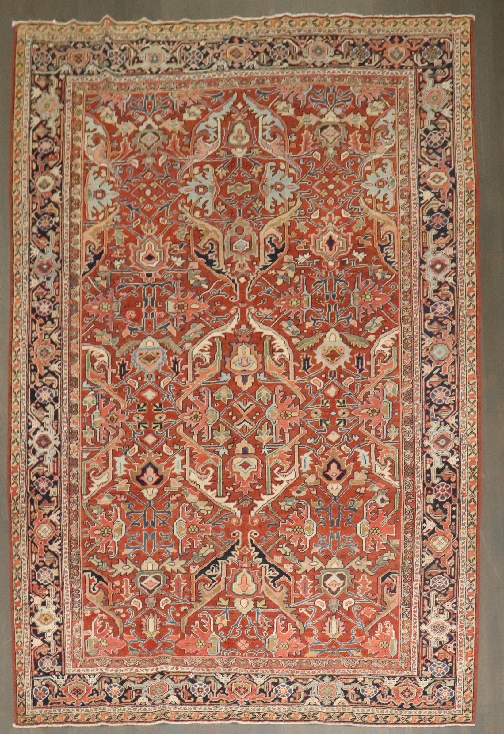 Wool Zabihi Collection Antique Persian Heriz Geometric Rug For Sale