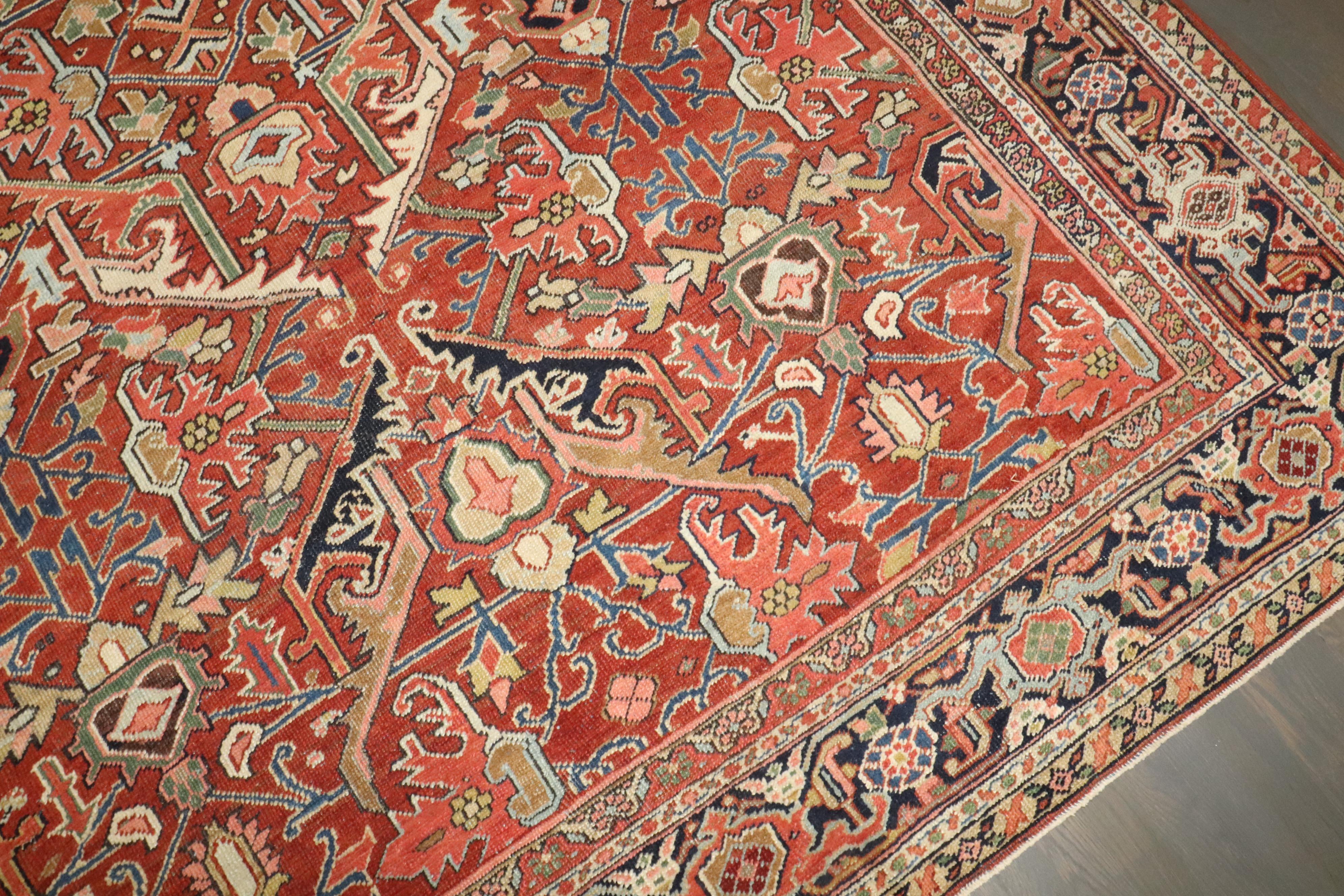 Zabihi Collection Antique Persian Heriz Geometric Rug For Sale 1