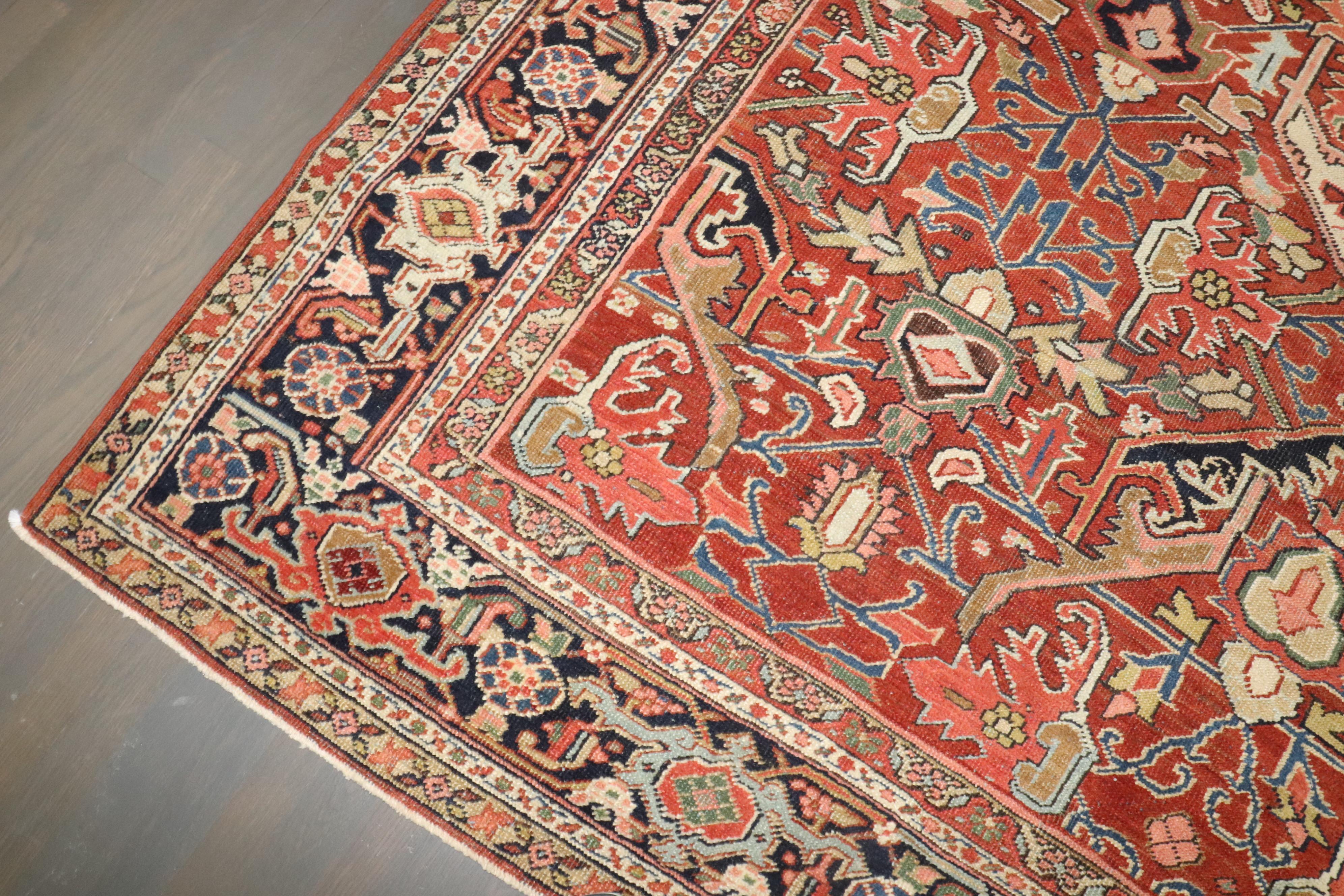 Zabihi Collection Antique Persian Heriz Geometric Rug For Sale 2