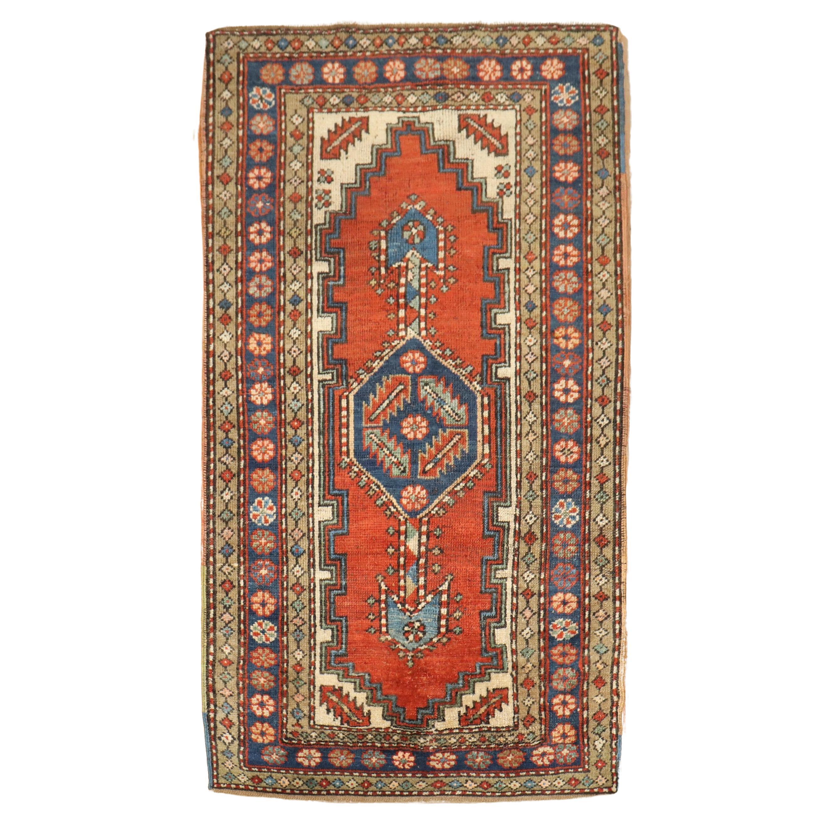 Zabihi Collection Antique Persian Heriz Geometric Small Rug For Sale