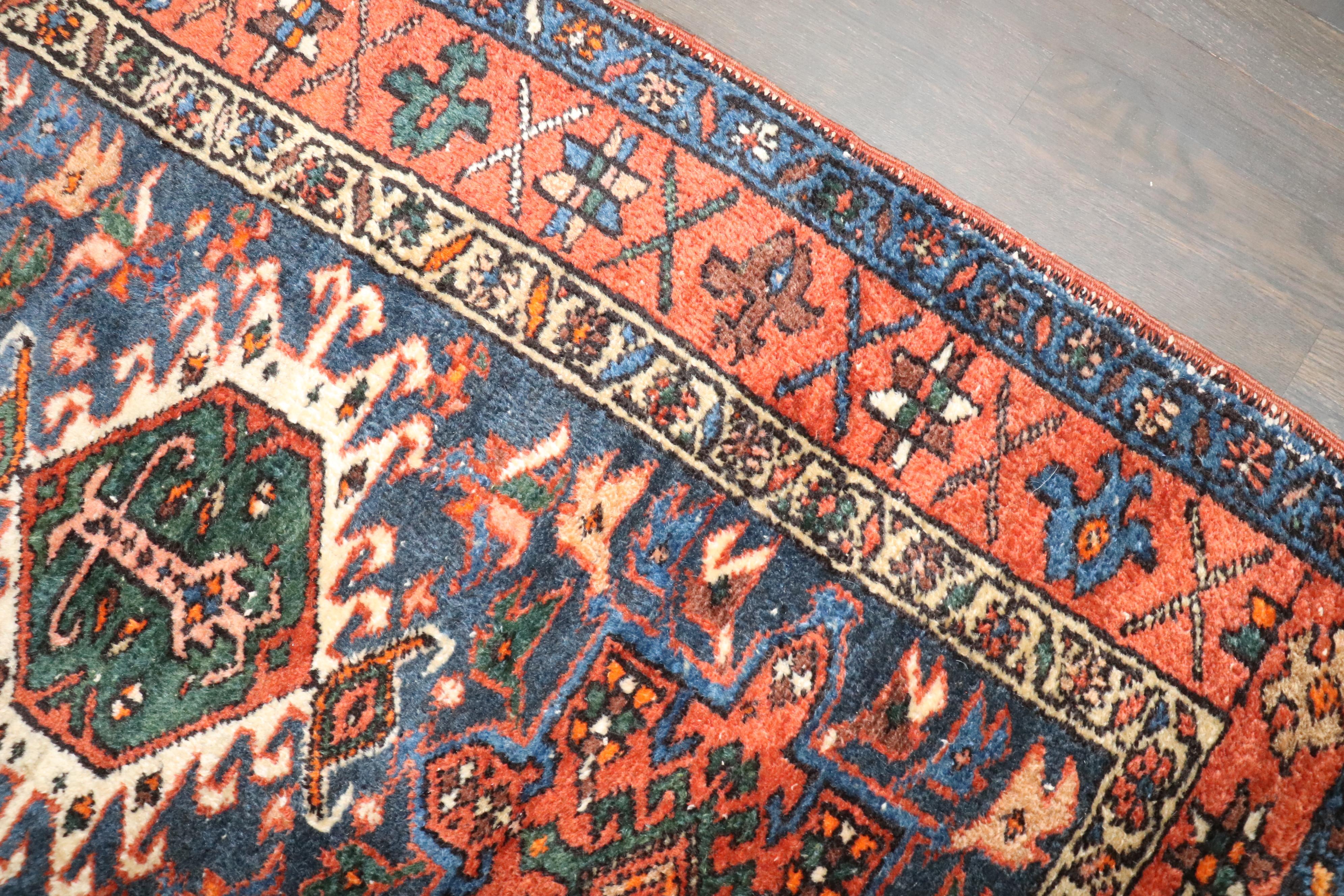 Chippendale Zabihi Collection Antique Persian Heriz Karadja Small Rug For Sale