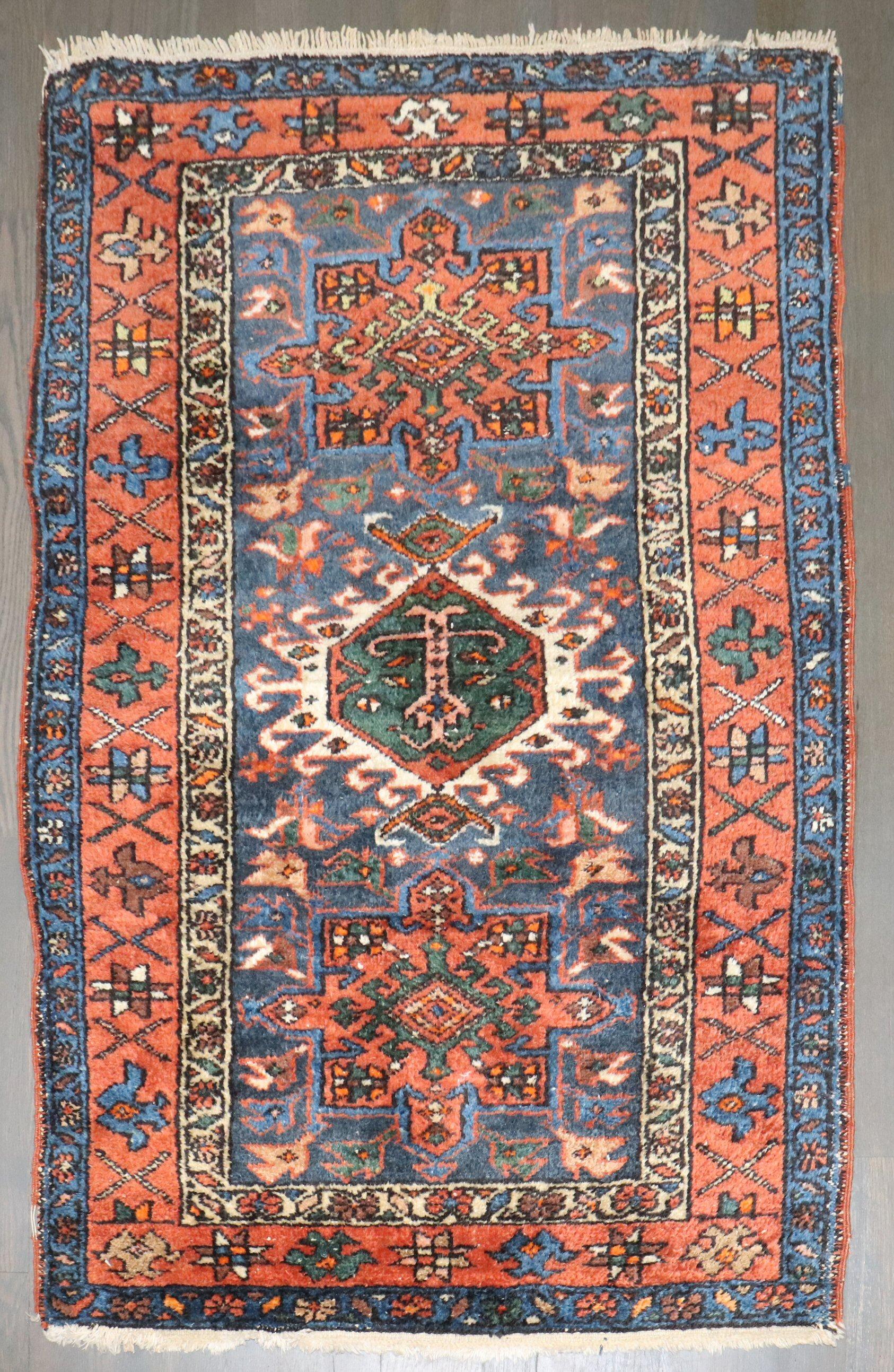 Zabihi Collection Antique Persian Heriz Karadja Small Rug In Good Condition For Sale In New York, NY
