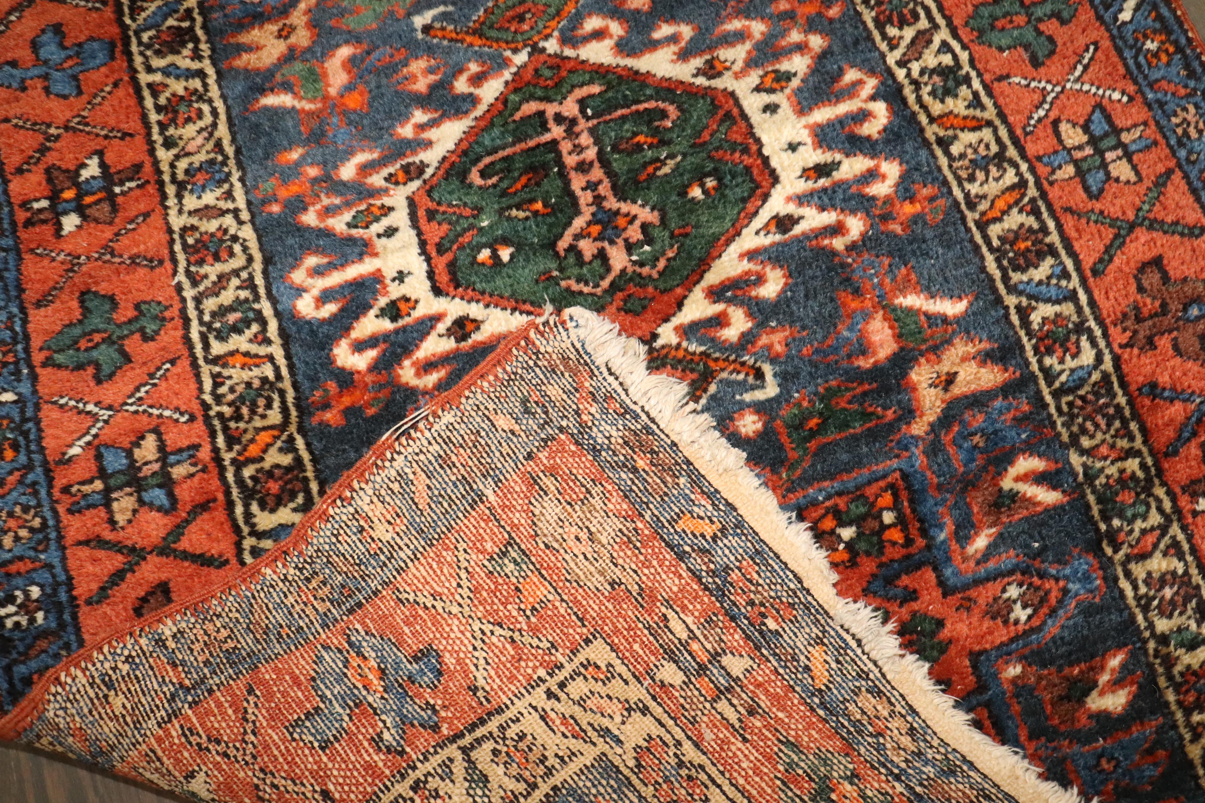 20th Century Zabihi Collection Antique Persian Heriz Karadja Small Rug For Sale