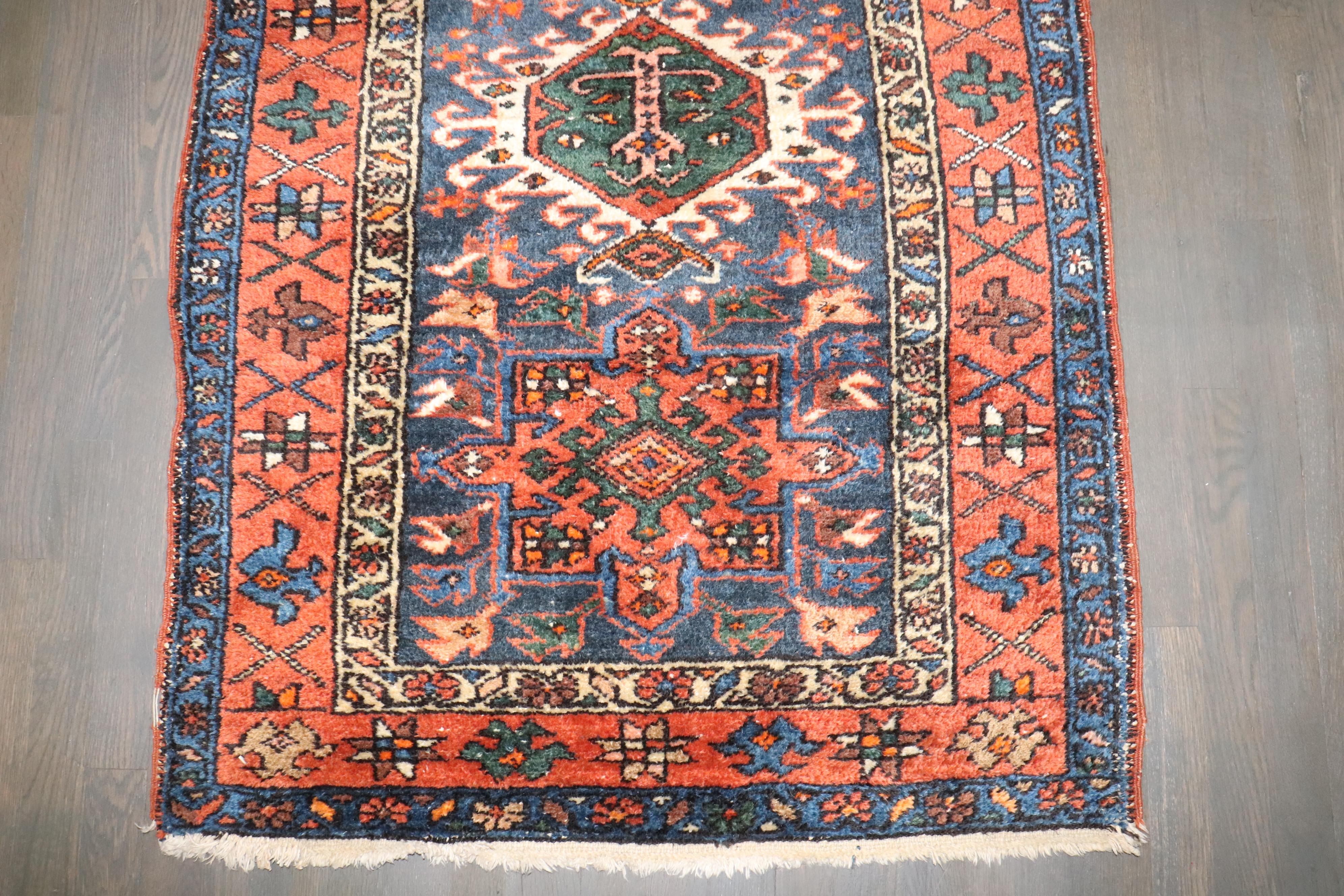 Wool Zabihi Collection Antique Persian Heriz Karadja Small Rug For Sale