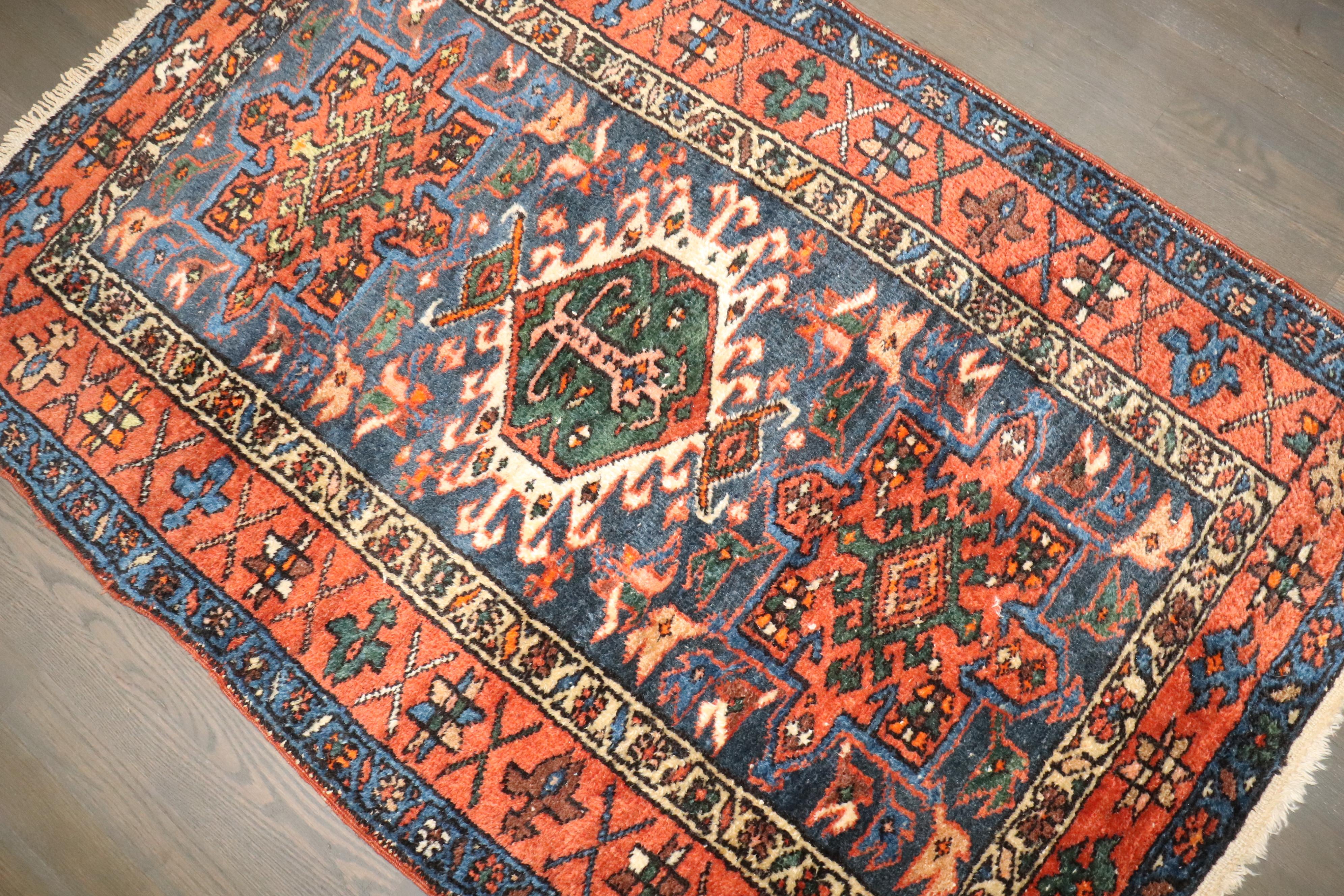 Zabihi Collection Antique Persian Heriz Karadja Small Rug For Sale 1