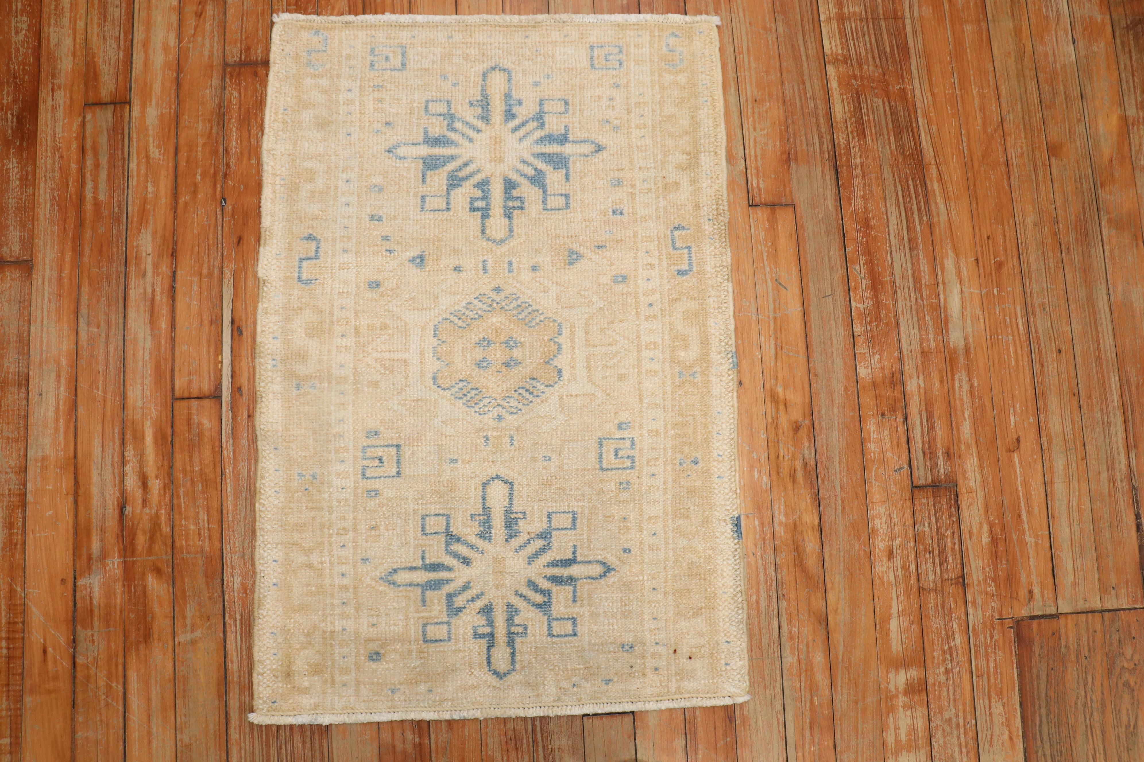 Hand-Woven Zabihi Collection Antique Persian Heriz Mini Rug For Sale