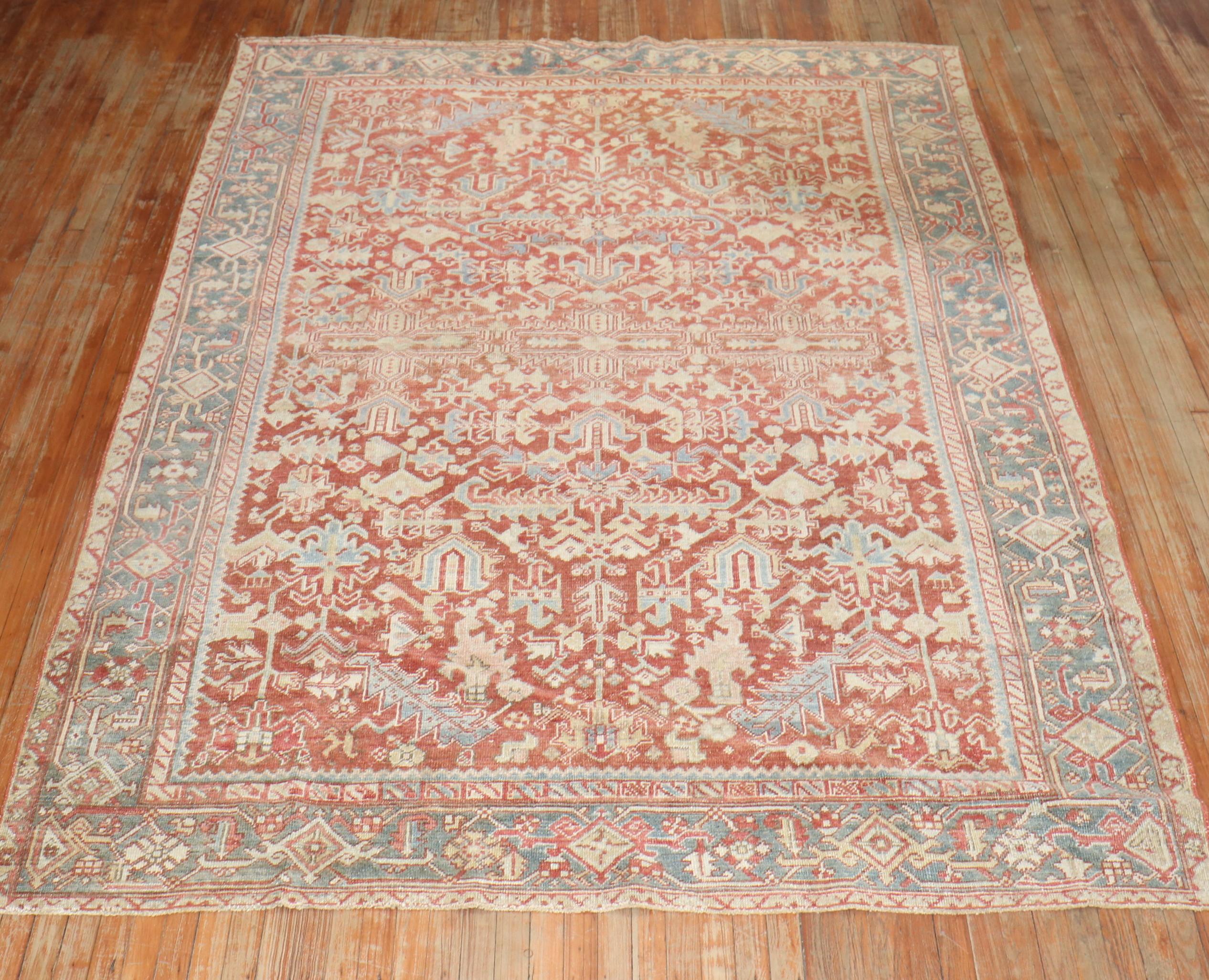 Zabihi Collection Antique Persian Heriz Room Size Rug For Sale 3