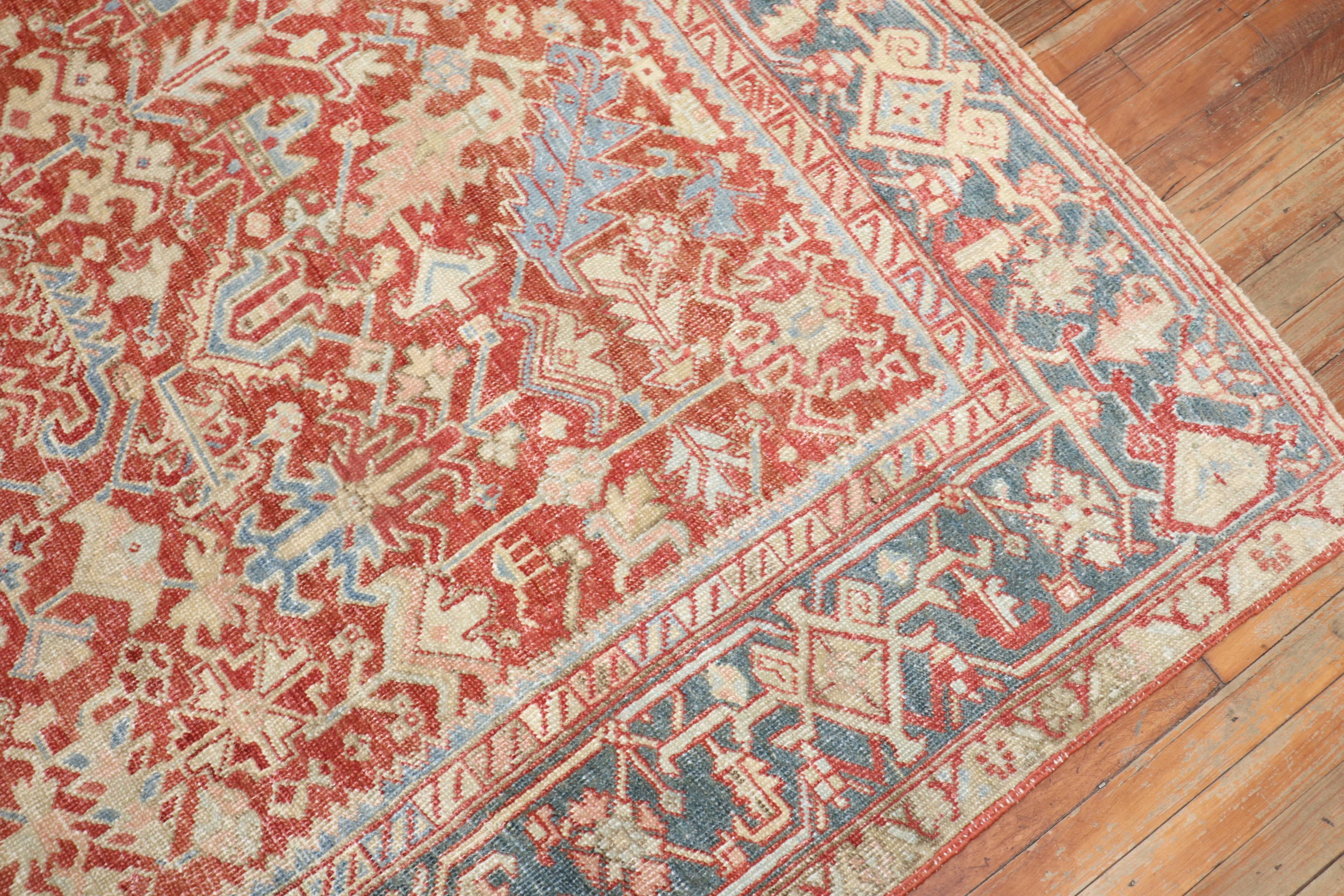 Hand-Knotted Zabihi Collection Antique Persian Heriz Room Size Rug For Sale