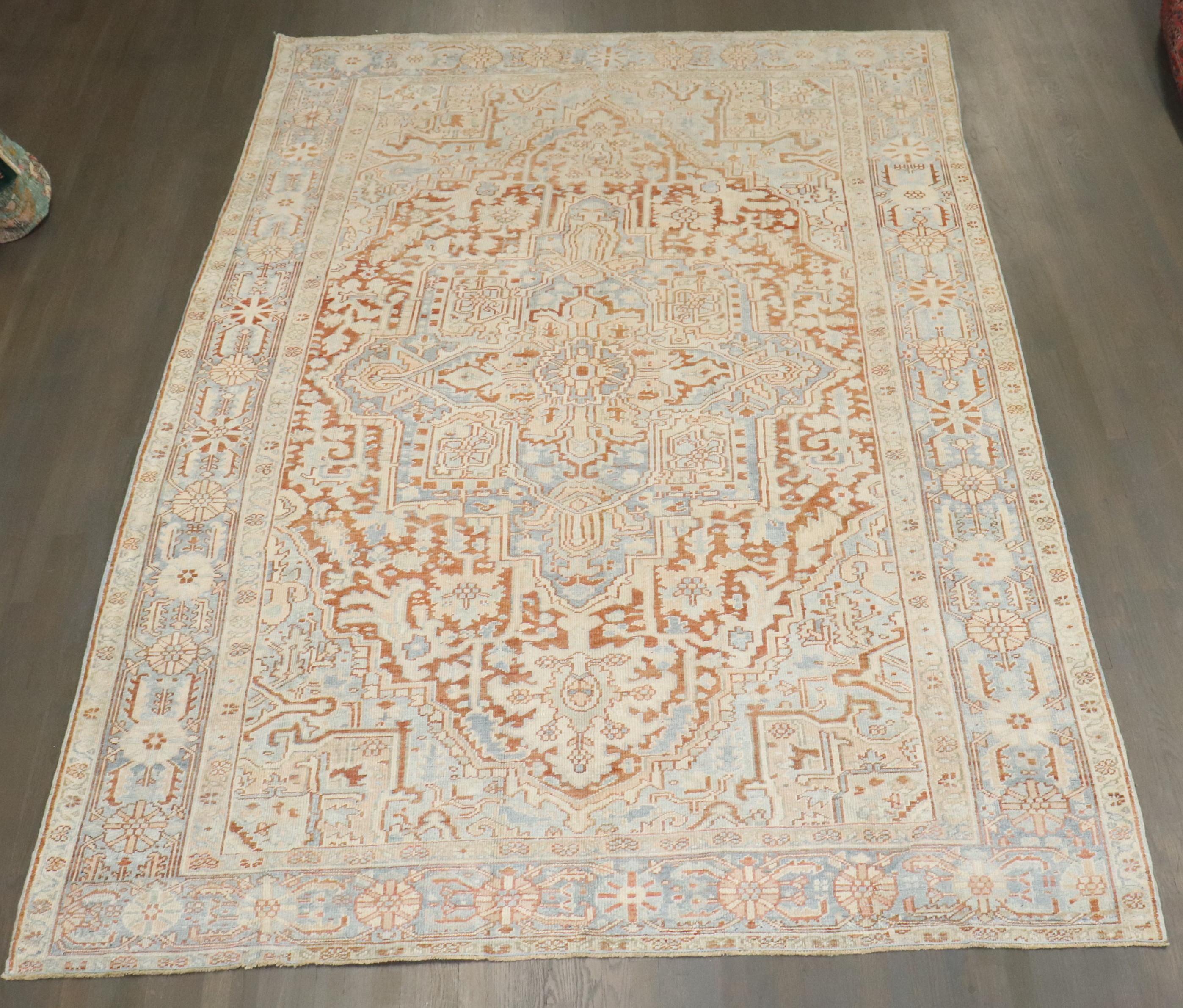 Wool Zabihi Collection Antique Persian Heriz Rug For Sale