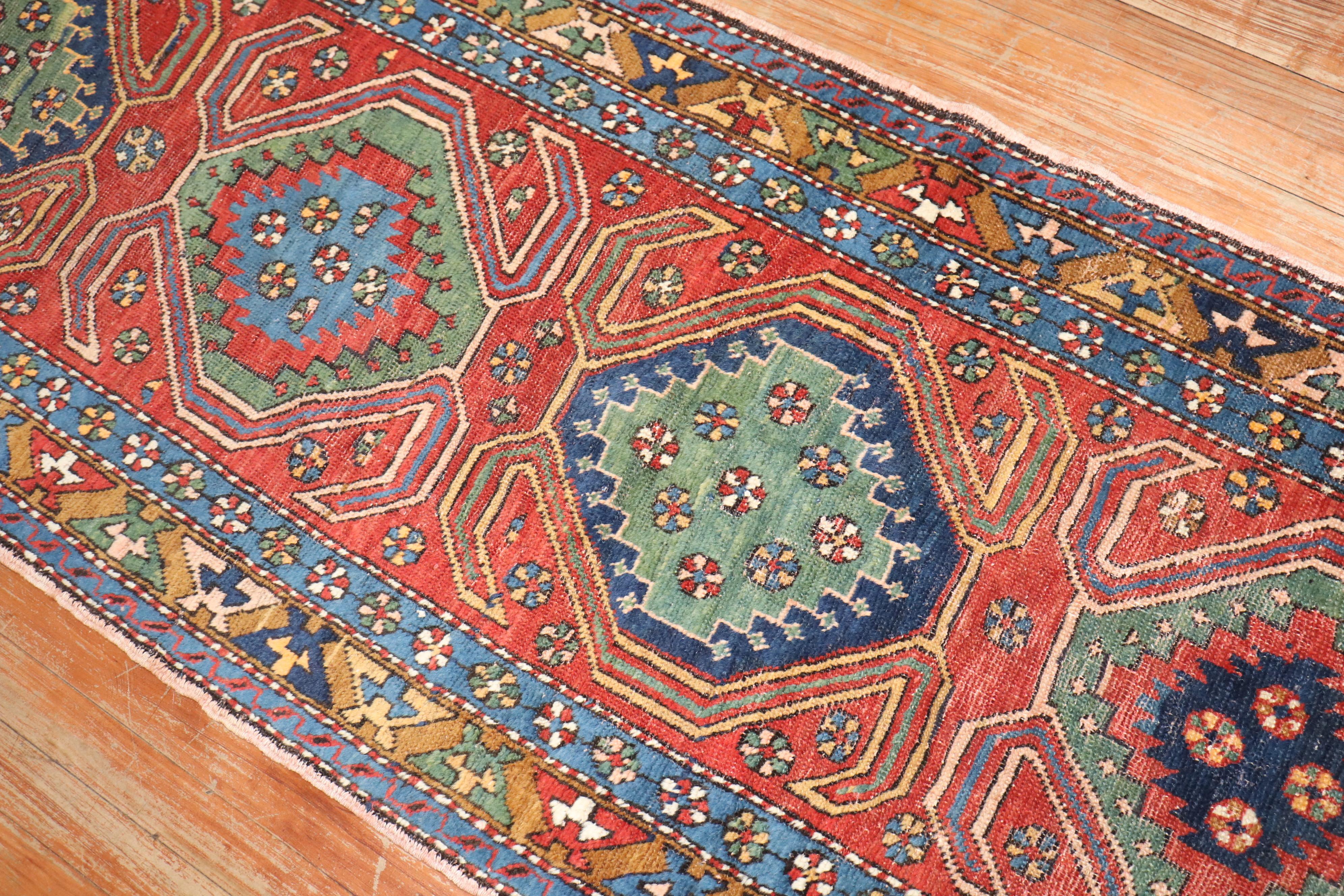 Hand-Knotted Zabihi Collection Antique Persian Heriz Runner For Sale
