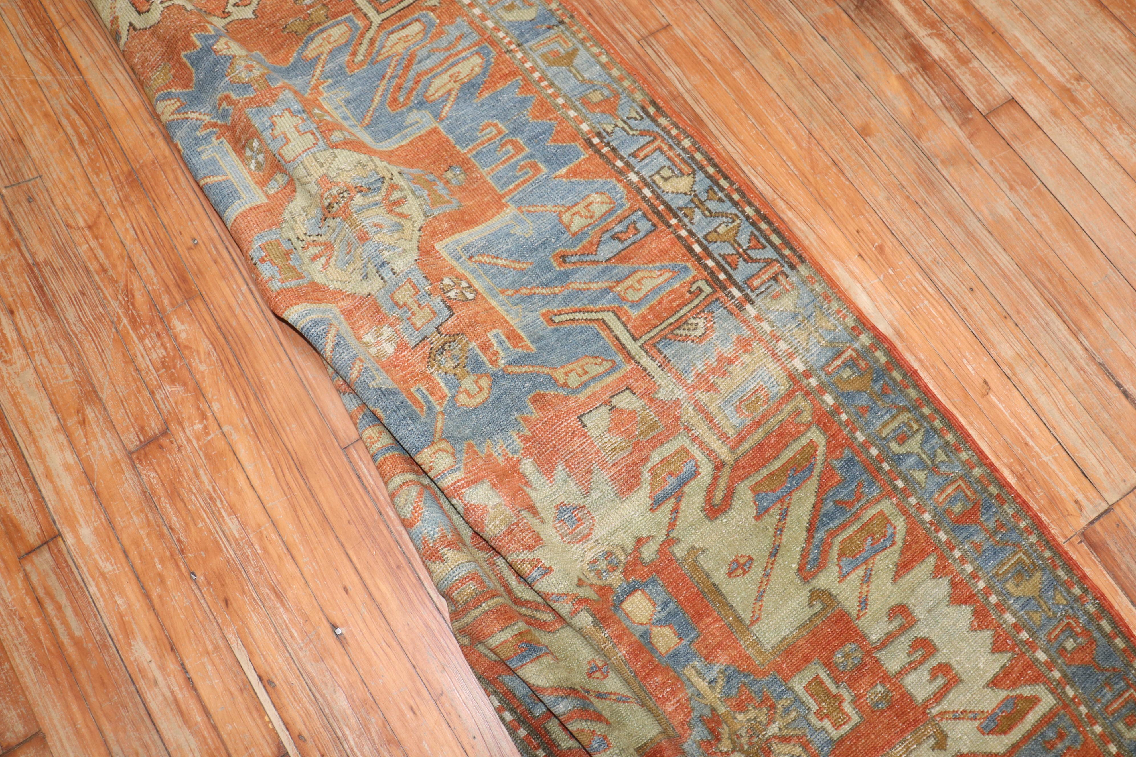 Hand-Knotted Zabihi Collection Antique Persian Heriz Runner For Sale